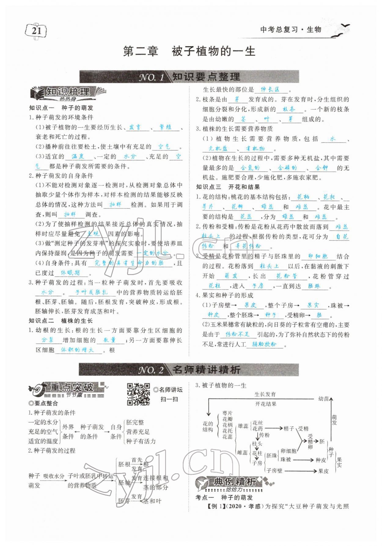 2022年351高效课堂导学案中考生物人教版 参考答案第21页