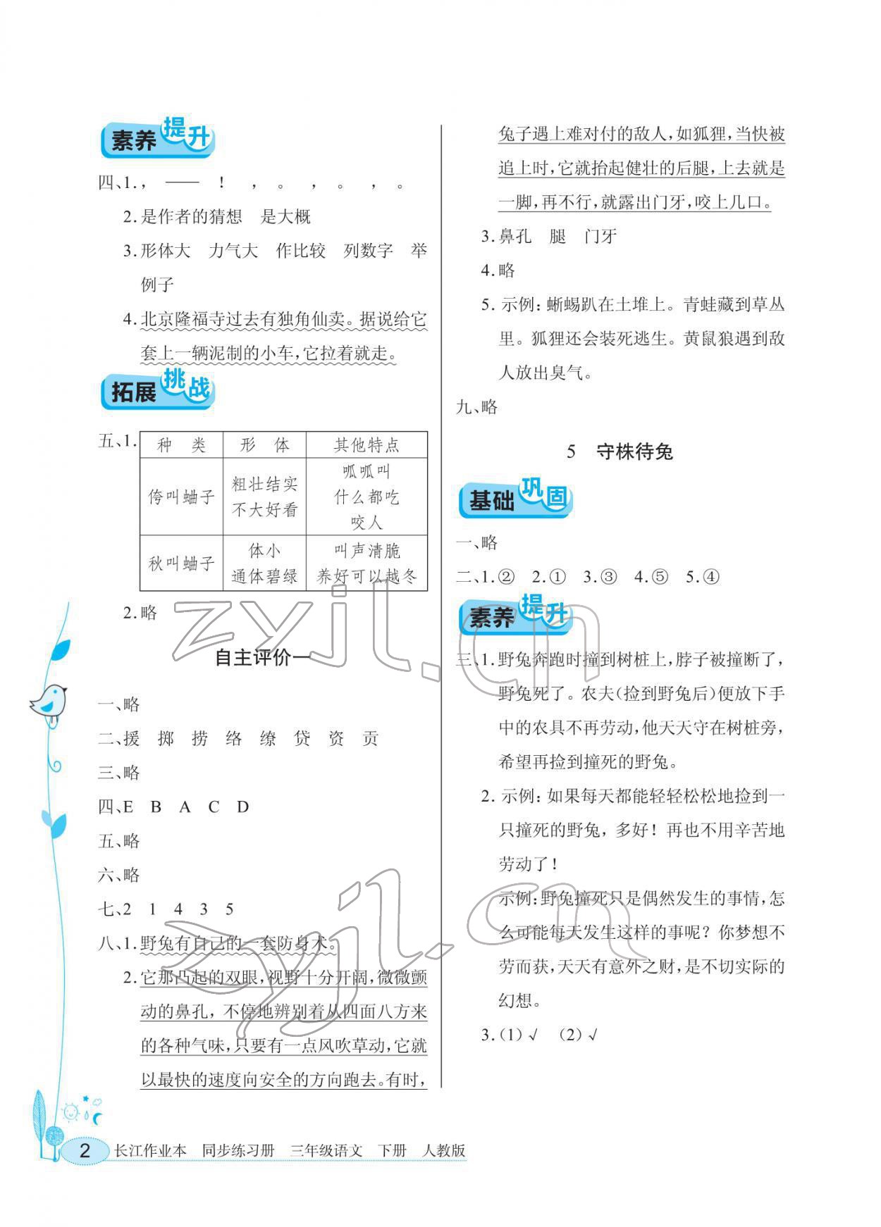 2022年长江作业本同步练习册三年级语文下册人教版 第2页