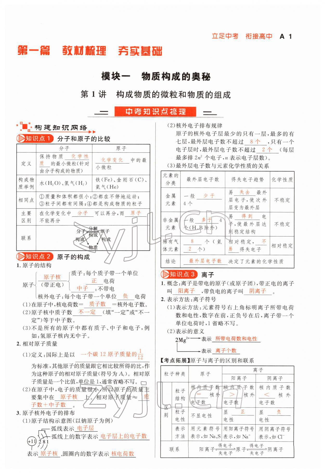 2022年中考先锋化学甘肃专版吉林出版集团 参考答案第1页