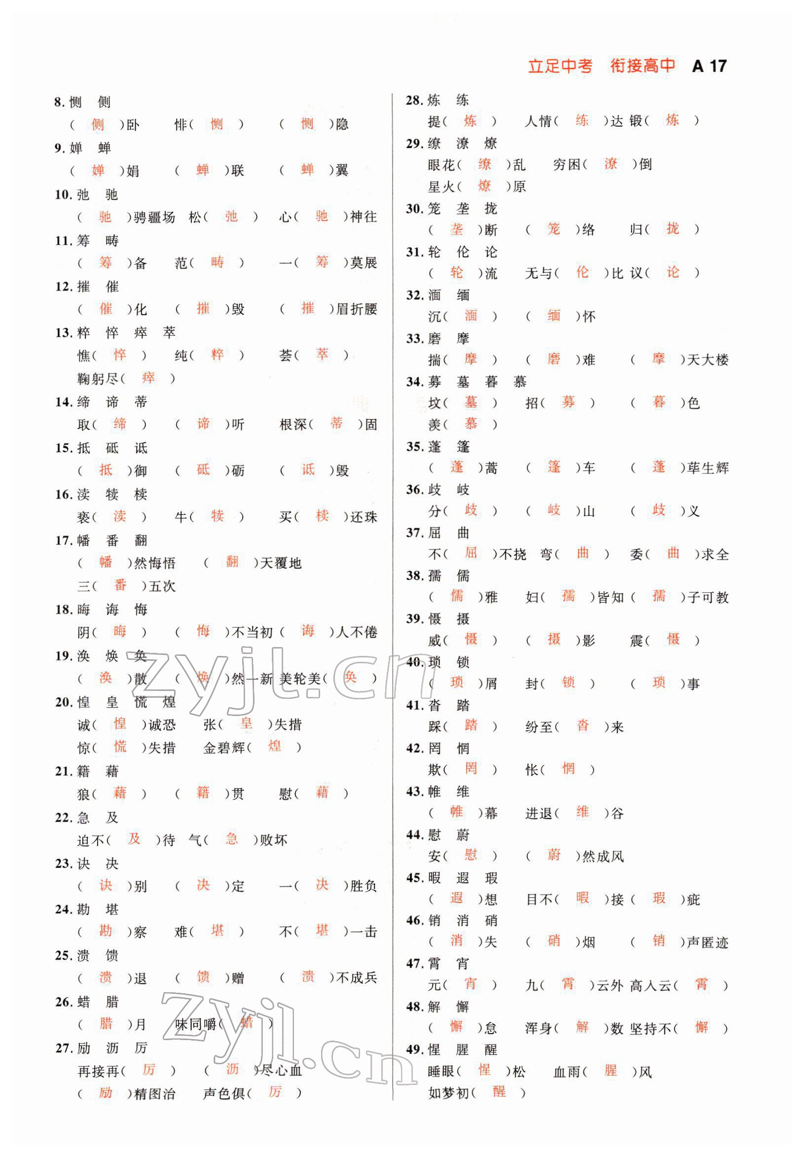 2022年中考先锋语文人教版甘肃专版吉林出版集团 参考答案第55页