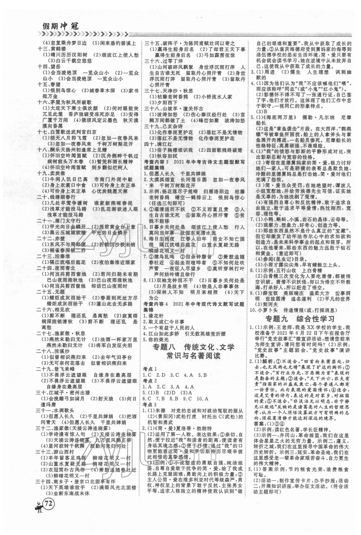 2022年假期沖冠云南大學(xué)出版社九年級語文 第2頁