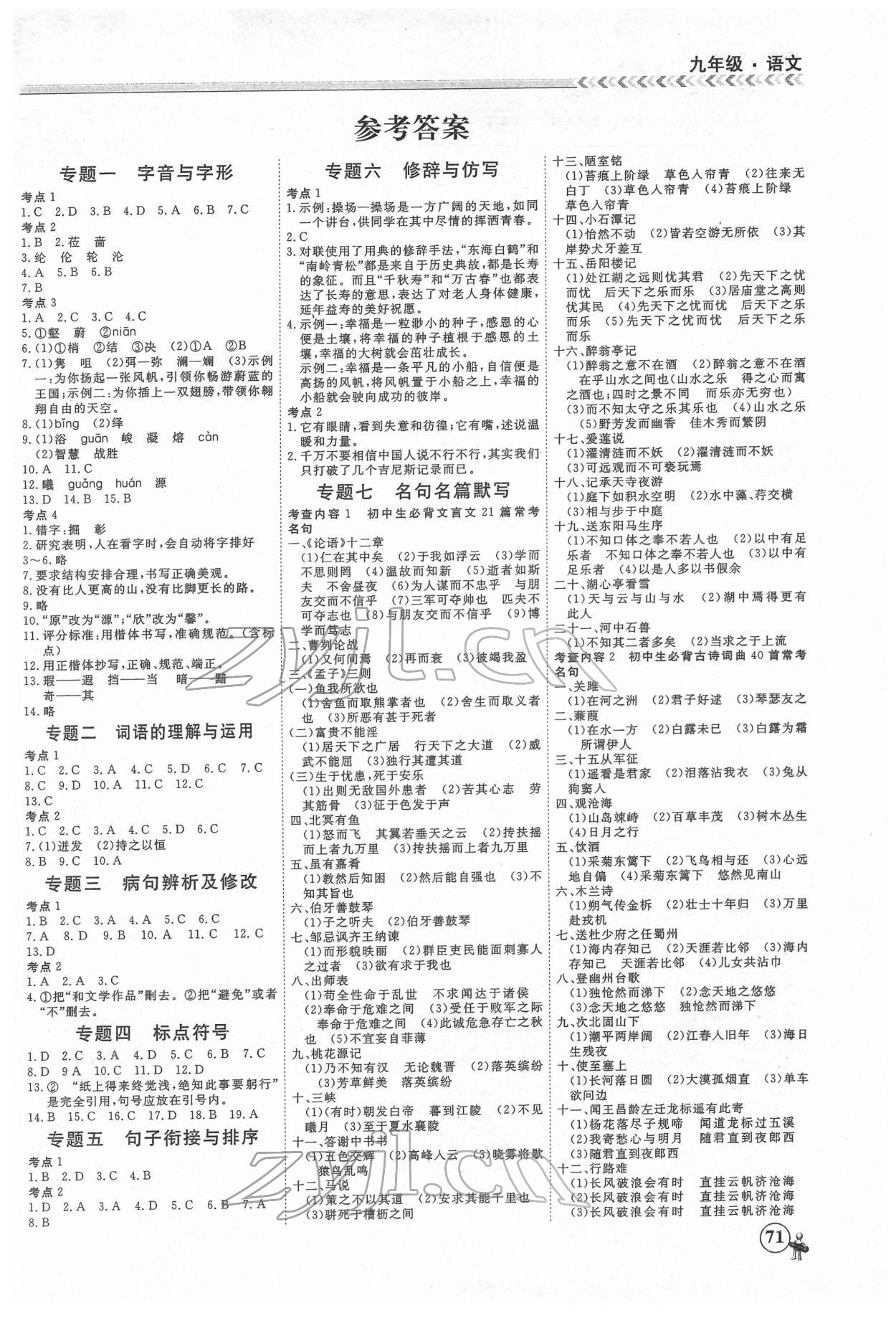 2022年假期冲冠云南大学出版社九年级语文 第1页