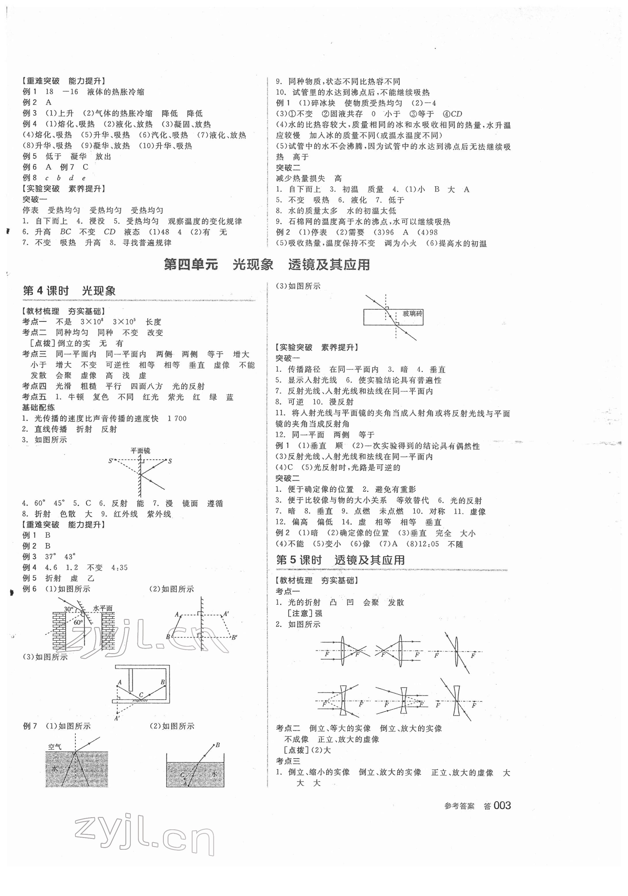 2022年全品中考复习方案物理人教版 参考答案第2页