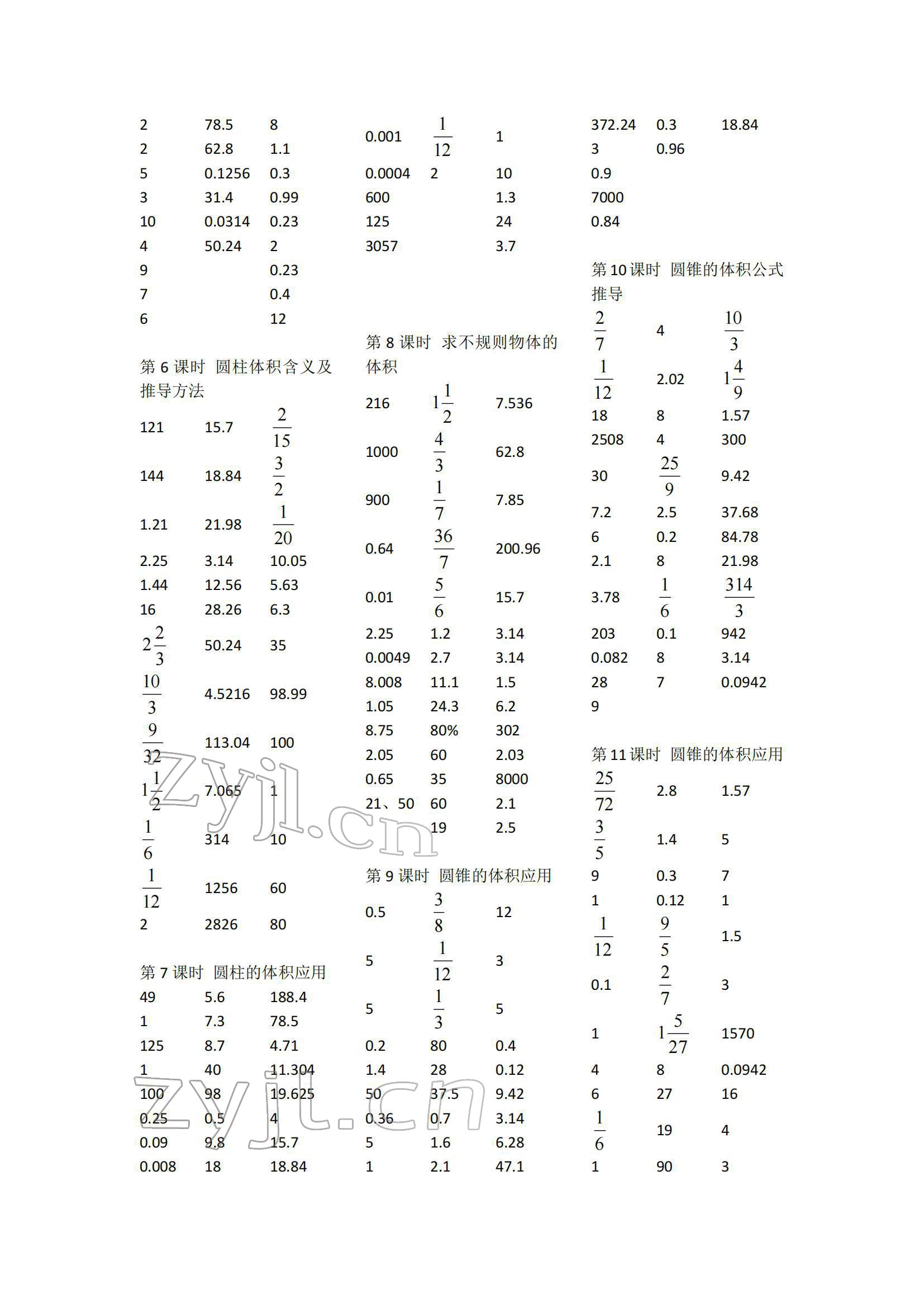 2022年小学数学口算速算心算六年级下册人教版 参考答案第3页