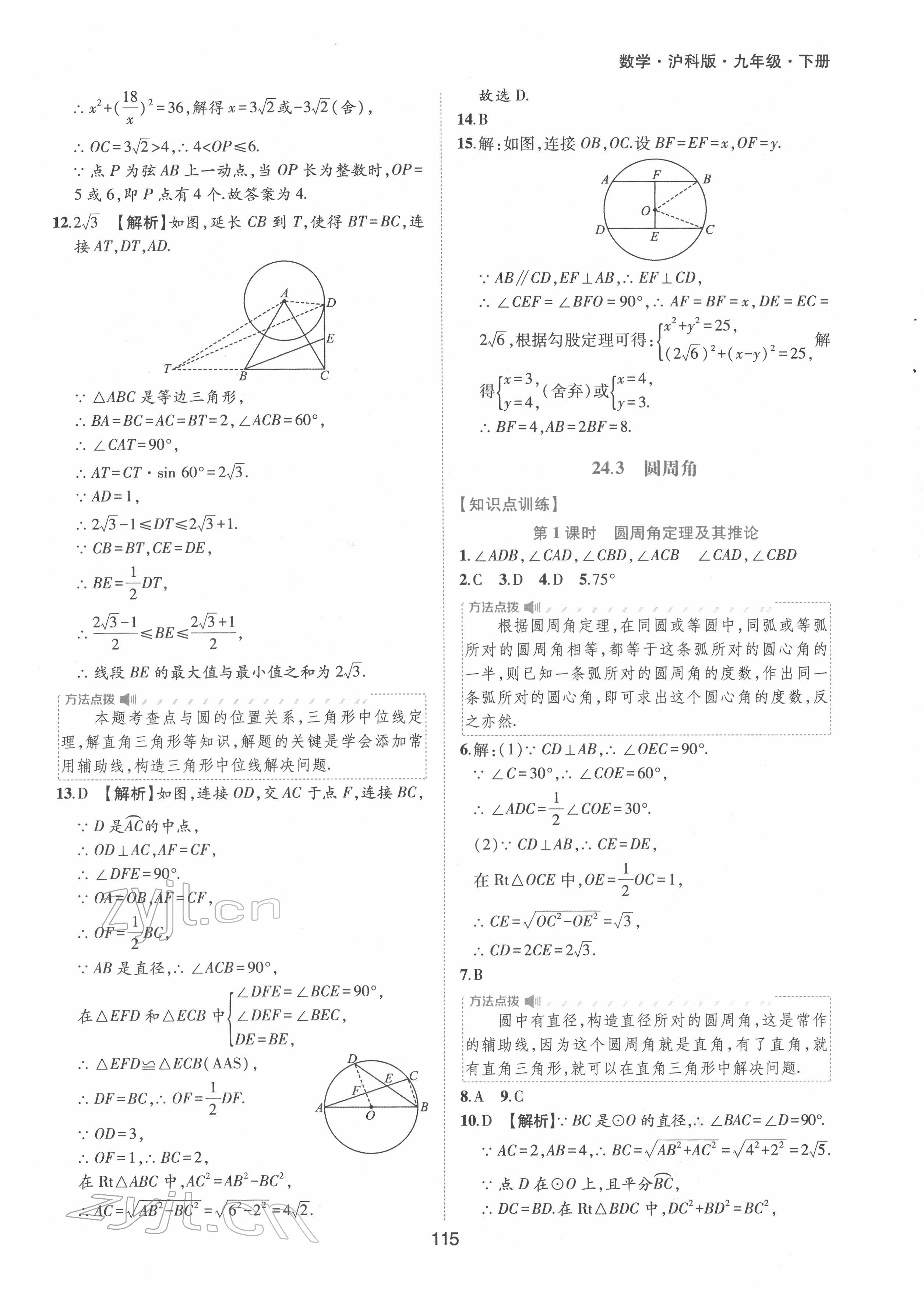 2022年新编基础训练九年级数学下册沪科版黄山书社 参考答案第11页