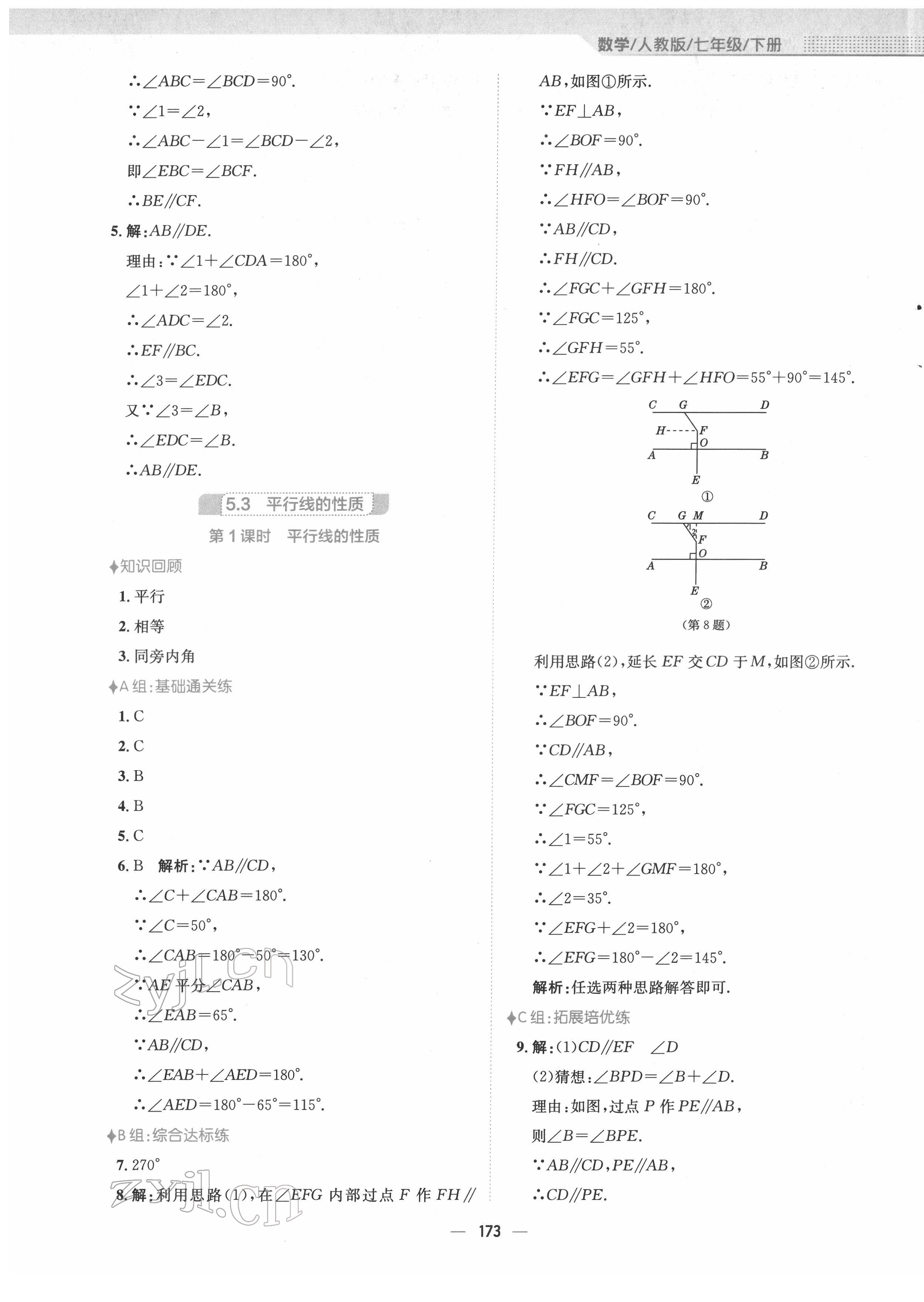 2022年新編基礎(chǔ)訓(xùn)練七年級(jí)數(shù)學(xué)下冊(cè)人教版 參考答案第5頁