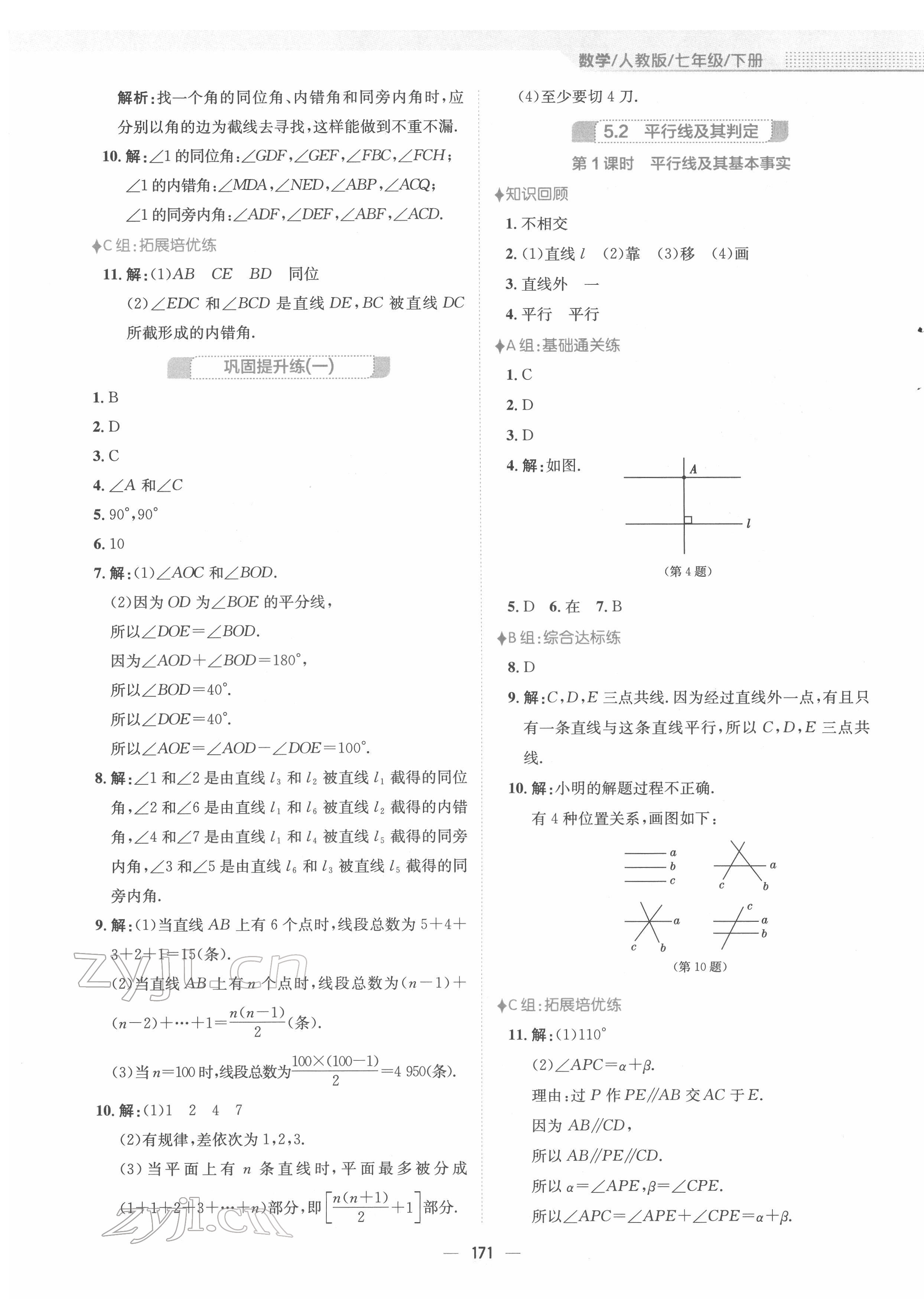 2022年新編基礎(chǔ)訓(xùn)練七年級數(shù)學(xué)下冊人教版 參考答案第3頁