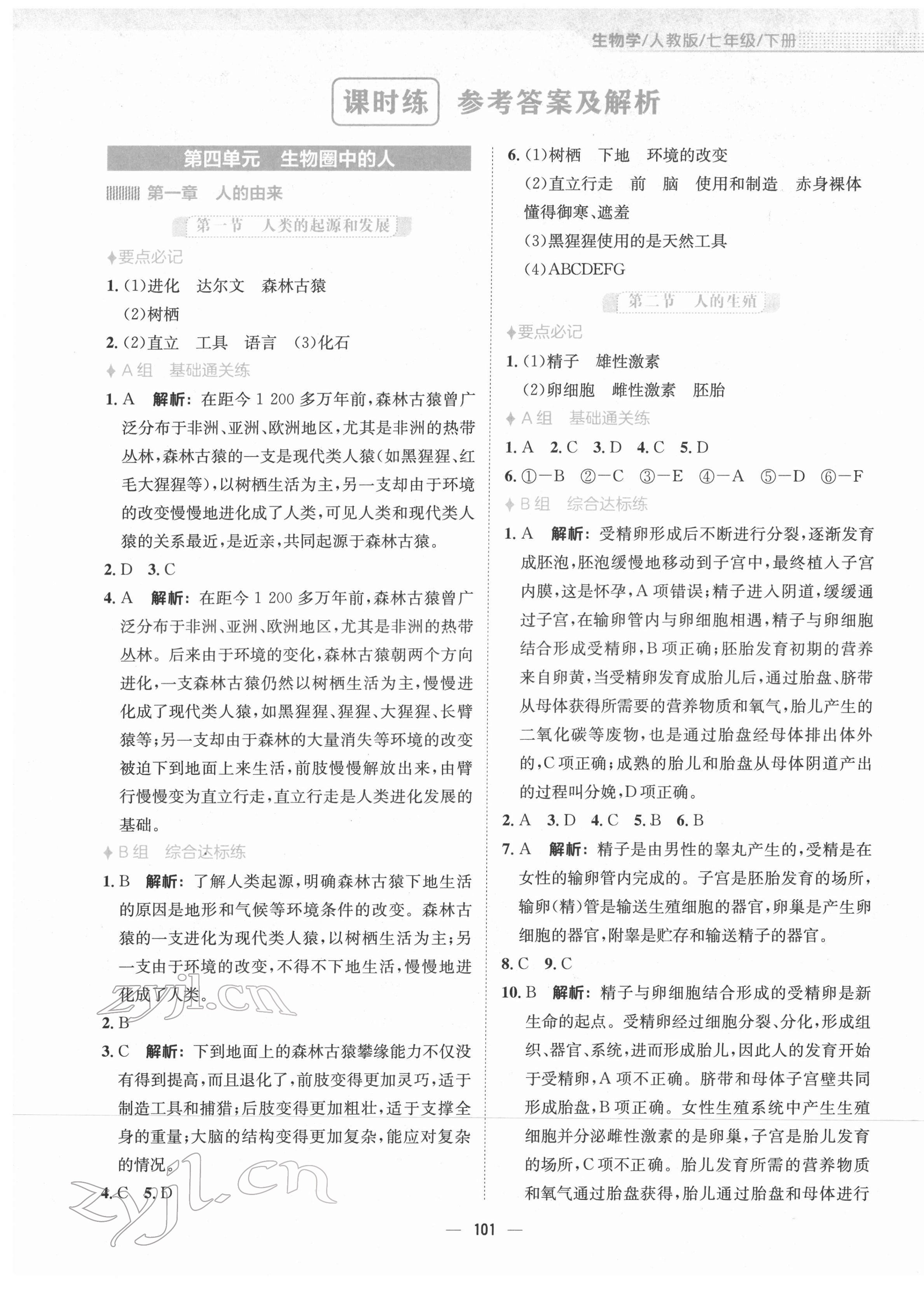 2022年新編基礎(chǔ)訓(xùn)練七年級生物下冊人教版 第1頁