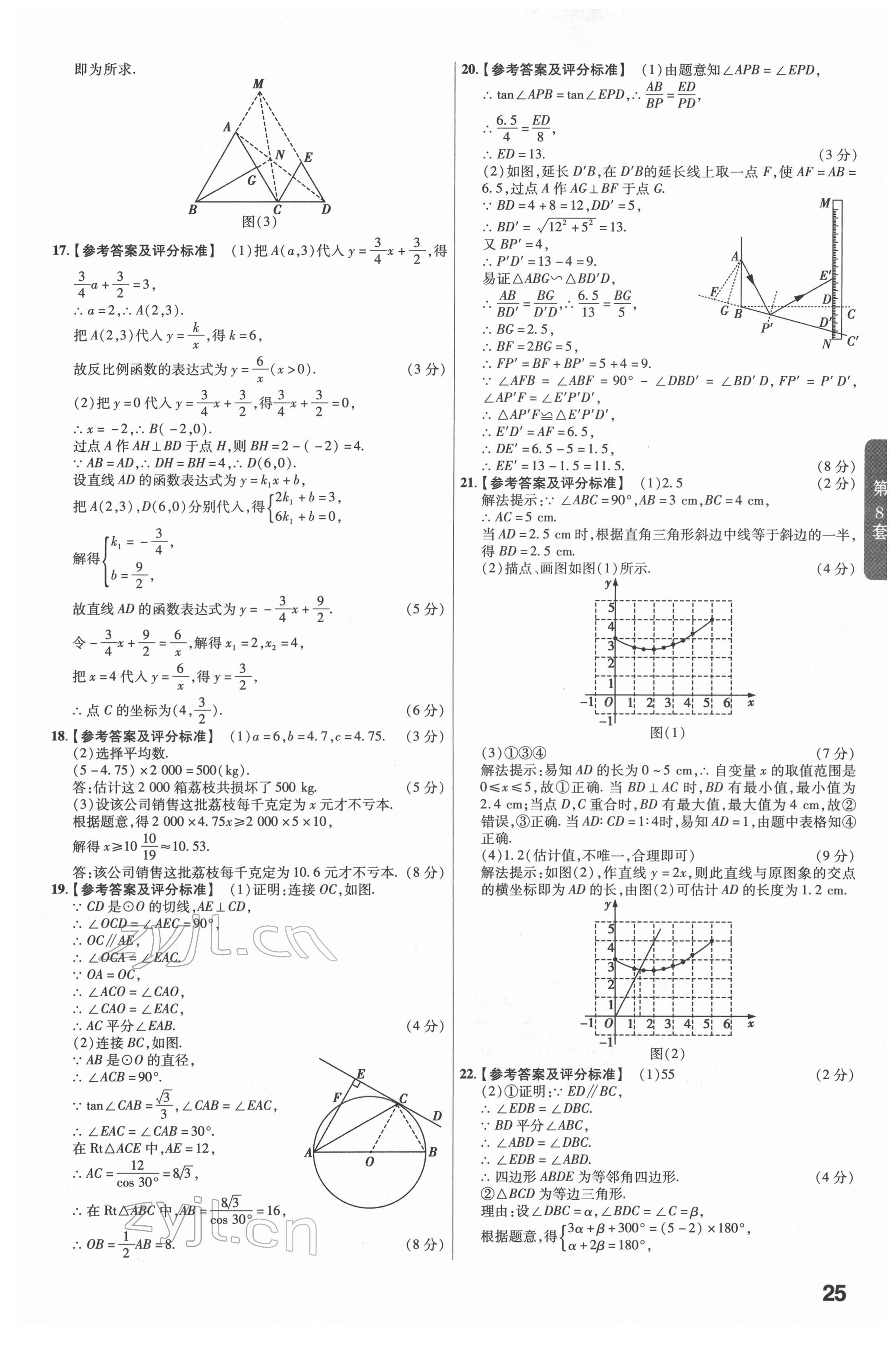 2022年金考卷江西中考45套汇编数学人教版 参考答案第25页