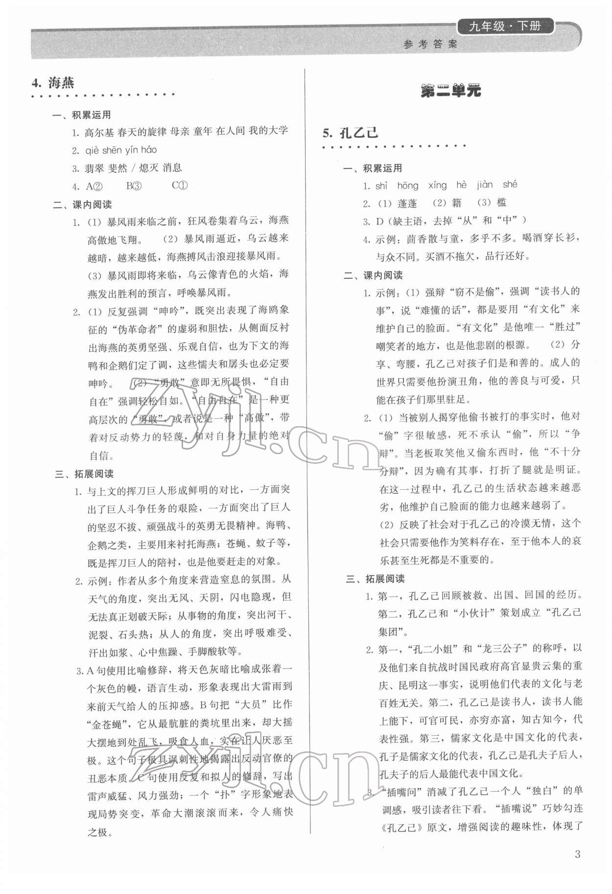 2022年補充習題九年級語文下冊人教版人民教育出版社 第3頁