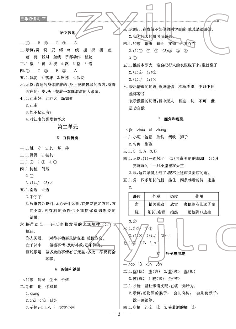 2022年提分教練三年級語文下冊人教版東莞專版 參考答案第2頁