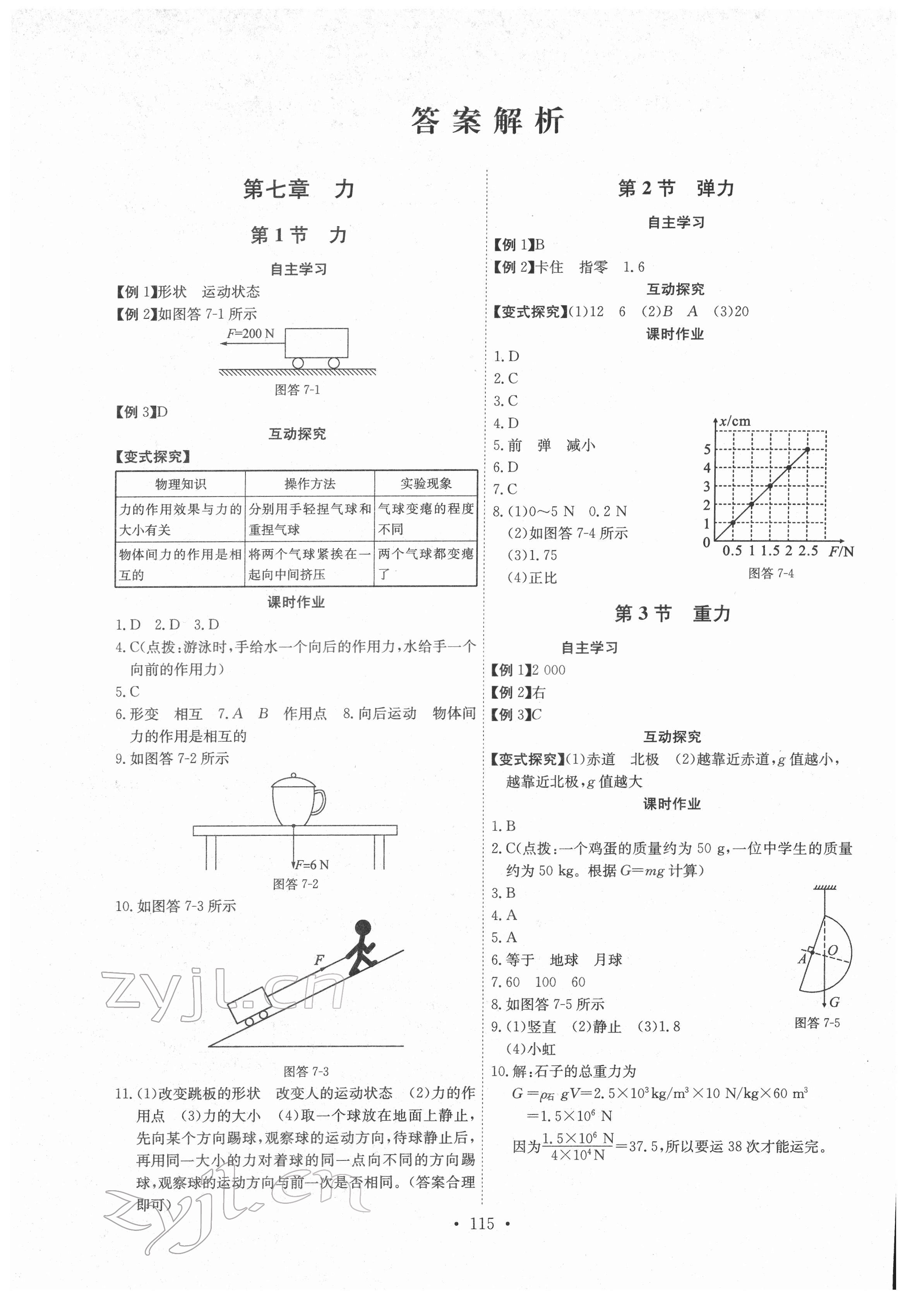 2022年长江全能学案同步练习册八年级物理下册人教版 参考答案第1页