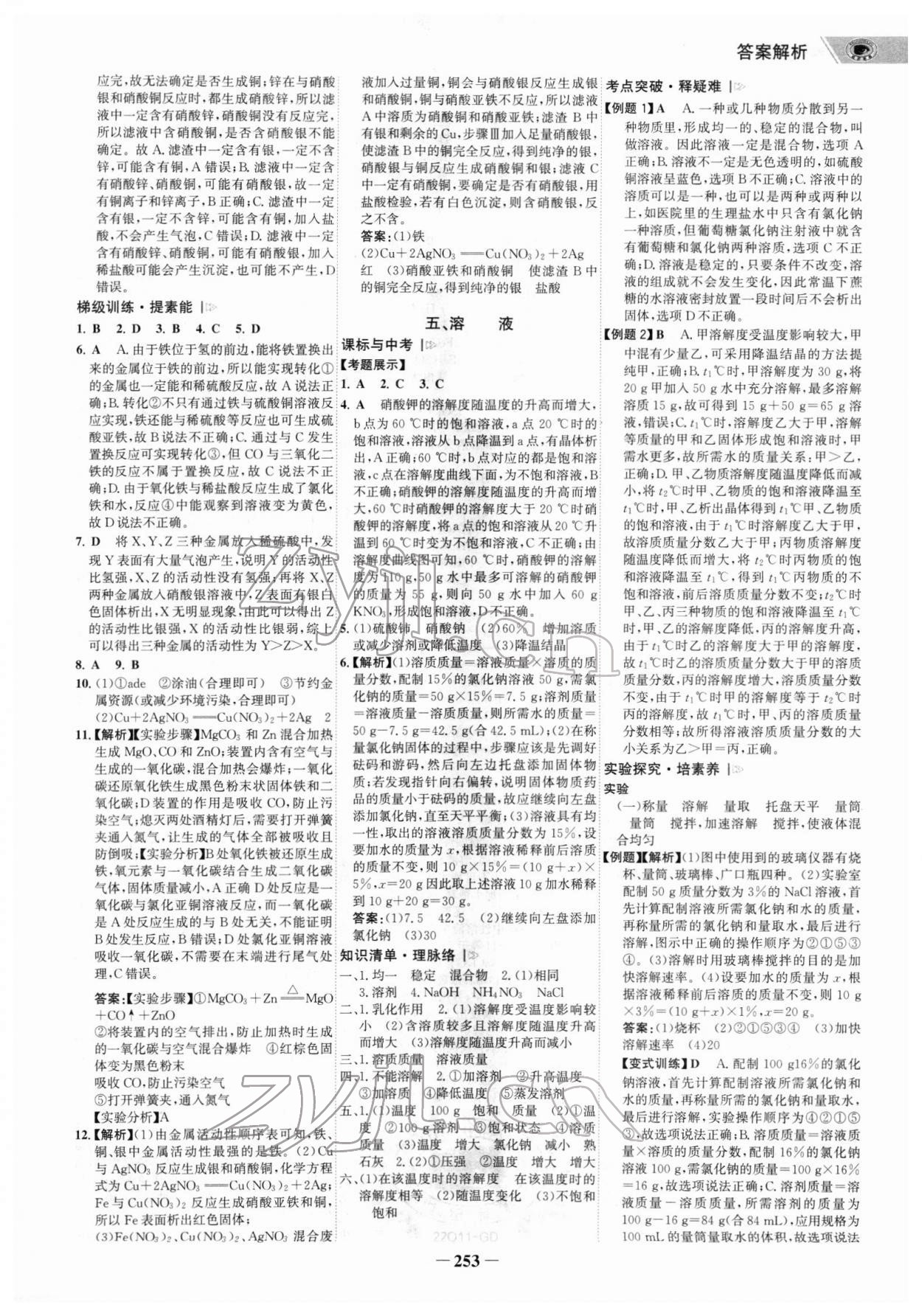 2022年世纪金榜金榜中考化学广东专版 参考答案第8页