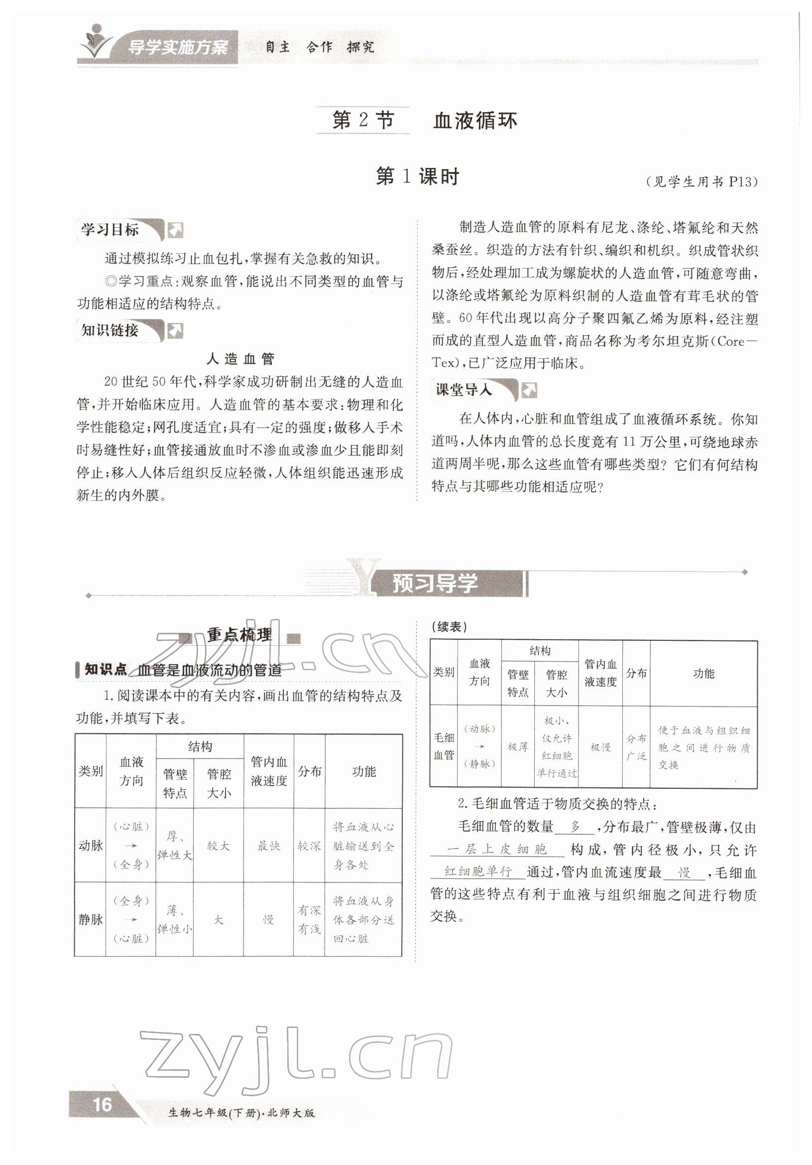 2022年金太陽導學案七年級生物下冊北師大版 參考答案第16頁