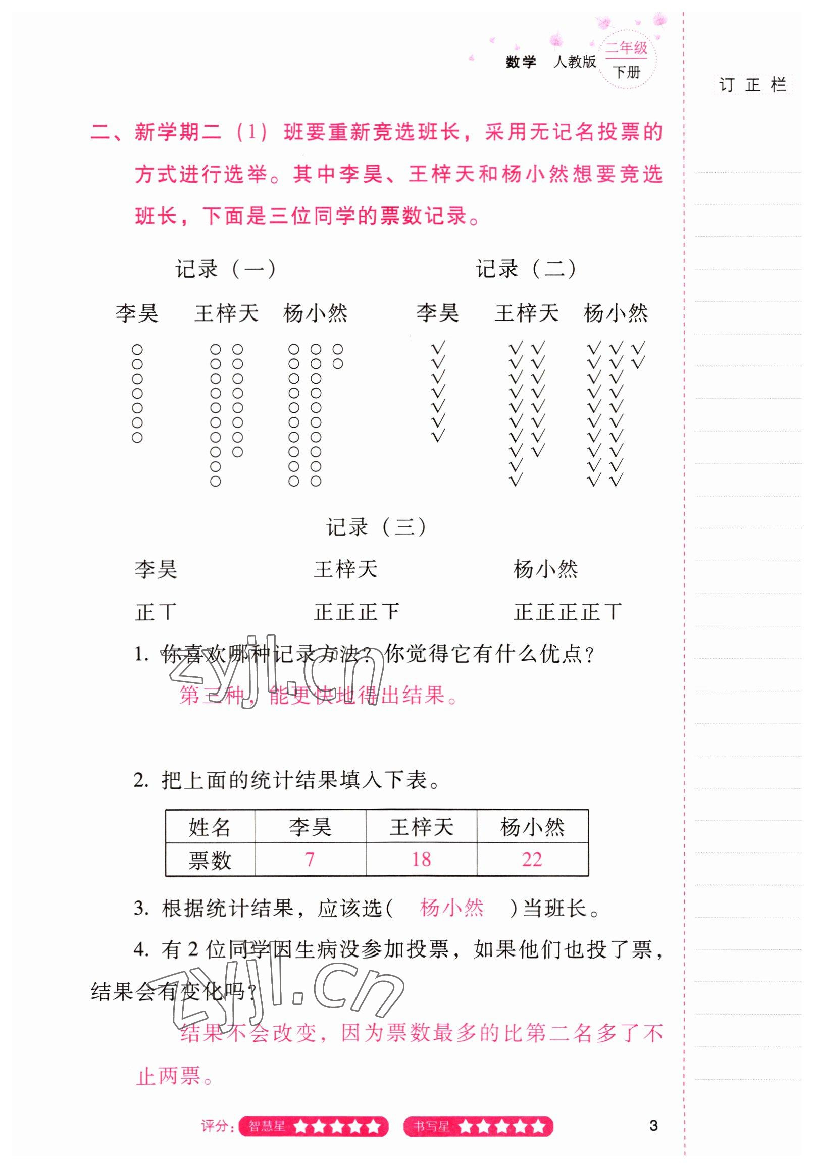 2022年云南省标准教辅同步指导训练与检测二年级数学下册人教版 参考答案第2页