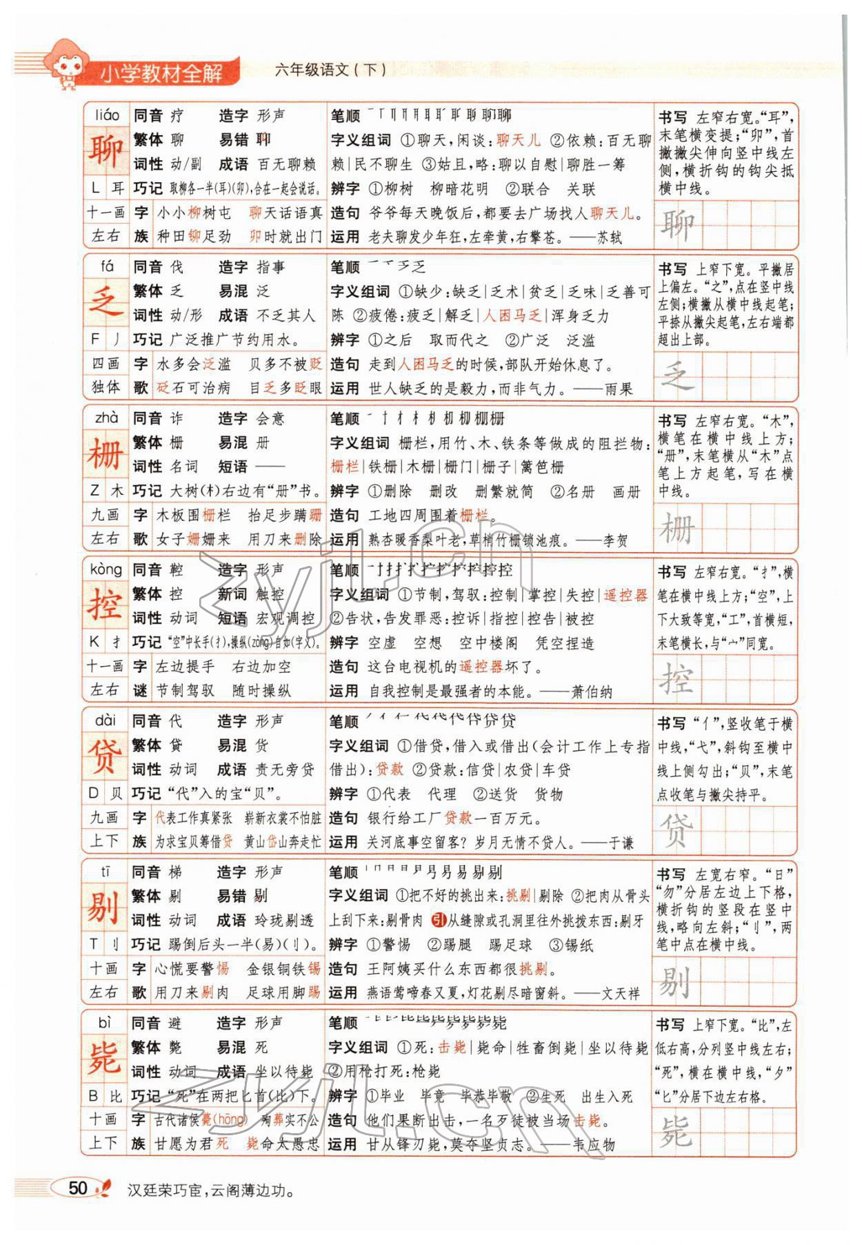 2022年教材全解六年級(jí)語(yǔ)文下冊(cè)人教版廣東專版 參考答案第58頁(yè)