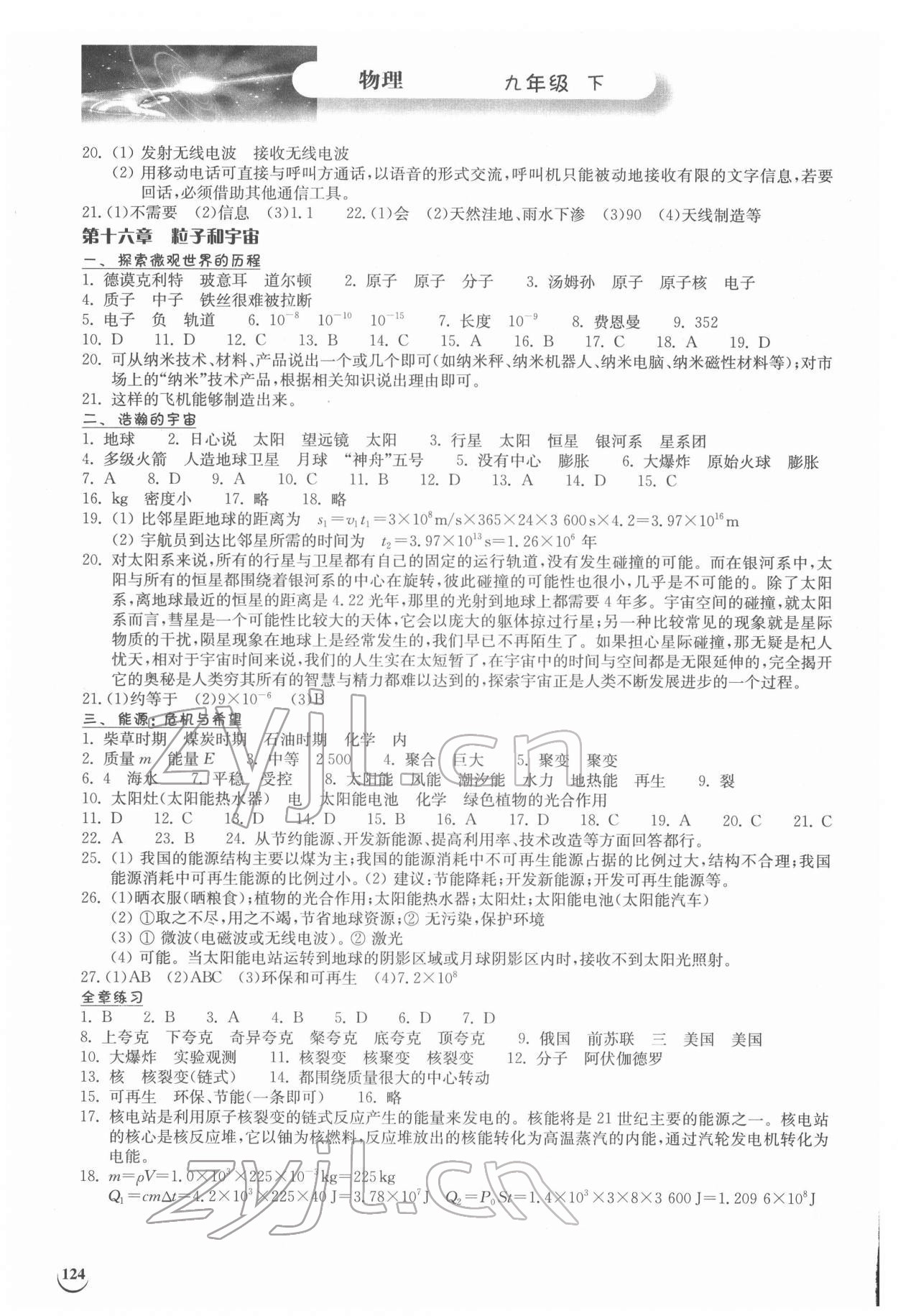 2022年长江作业本同步练习册九年级物理下册北师大版 第2页