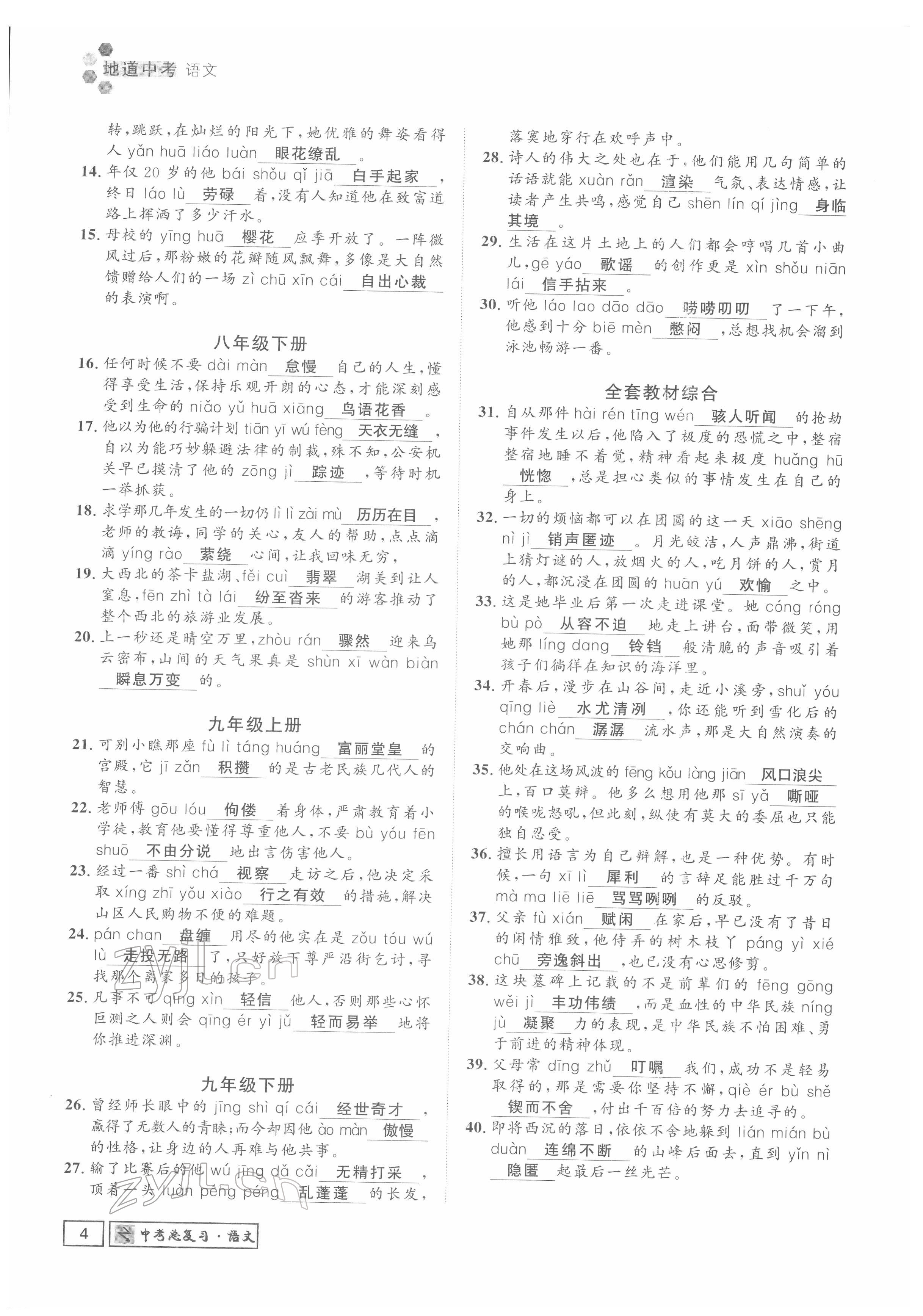 2022年地道中考貴陽(yáng)中考總復(fù)習(xí)語(yǔ)文 參考答案第4頁(yè)