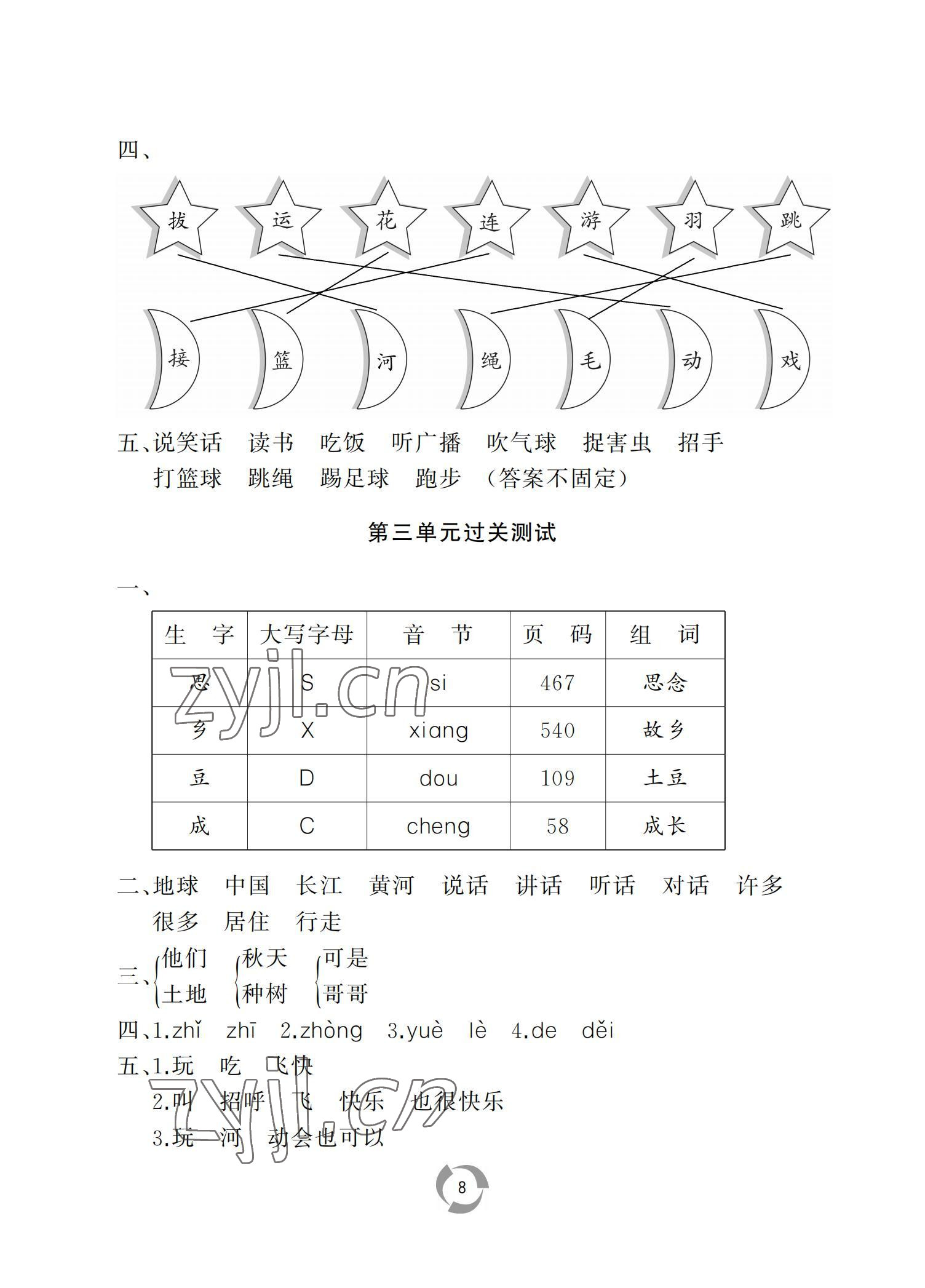 2022年新課堂同步學(xué)習(xí)與探究一年級語文下冊人教版棗莊專版 參考答案第8頁