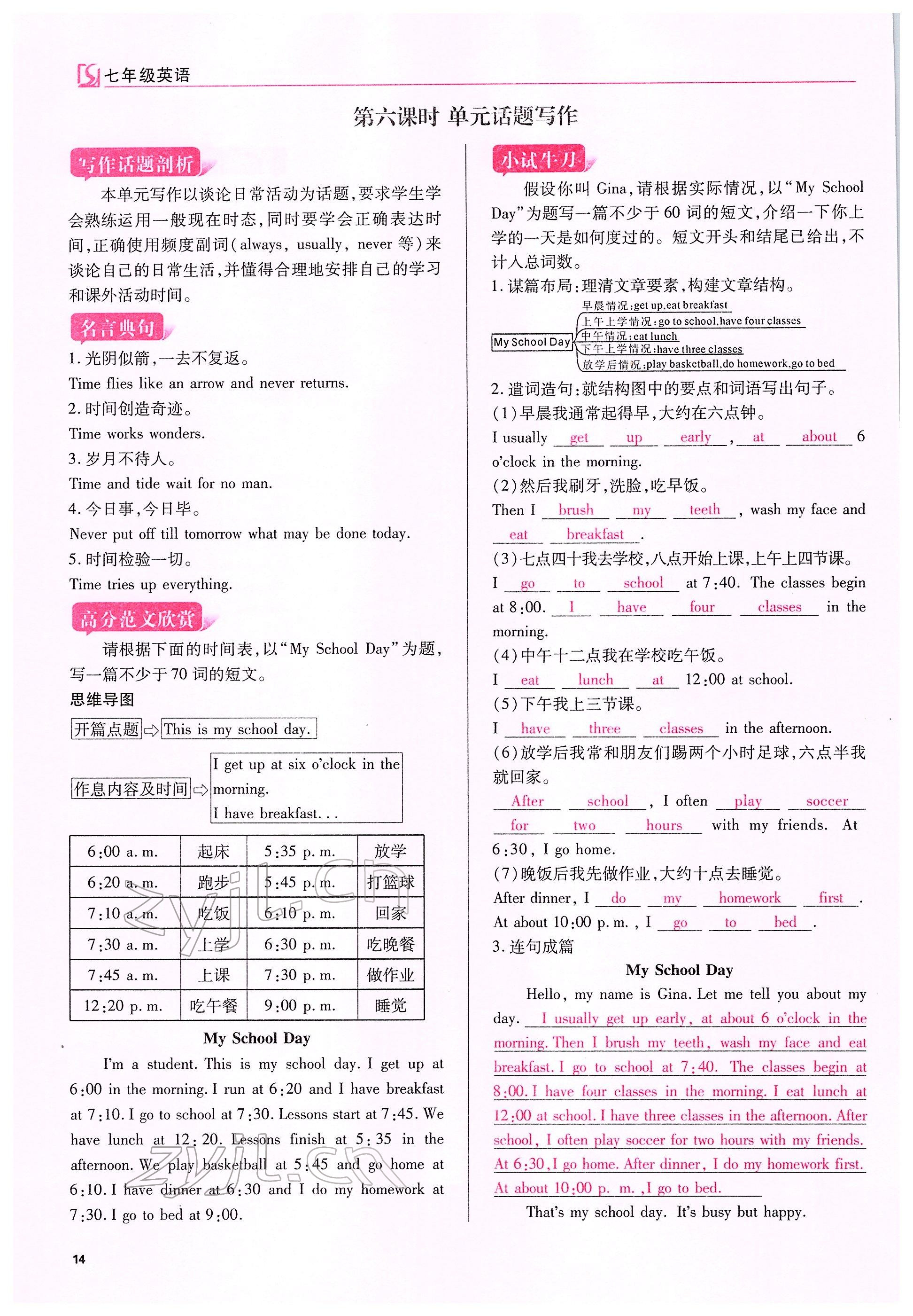 2022年我的作業(yè)七年級(jí)英語下冊人教版甘肅專版 參考答案第36頁