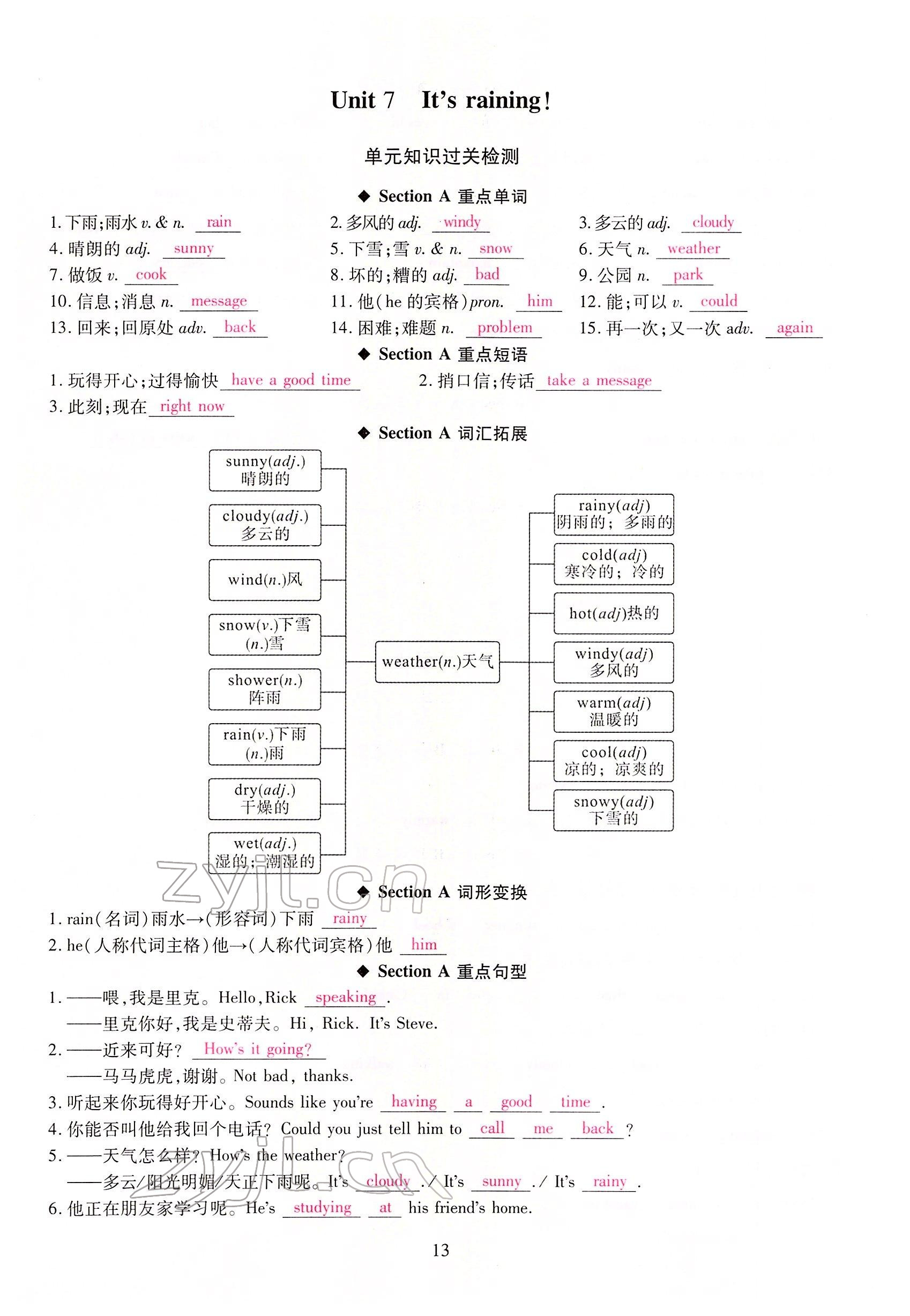 2022年我的作业七年级英语下册人教版甘肃专版 参考答案第47页