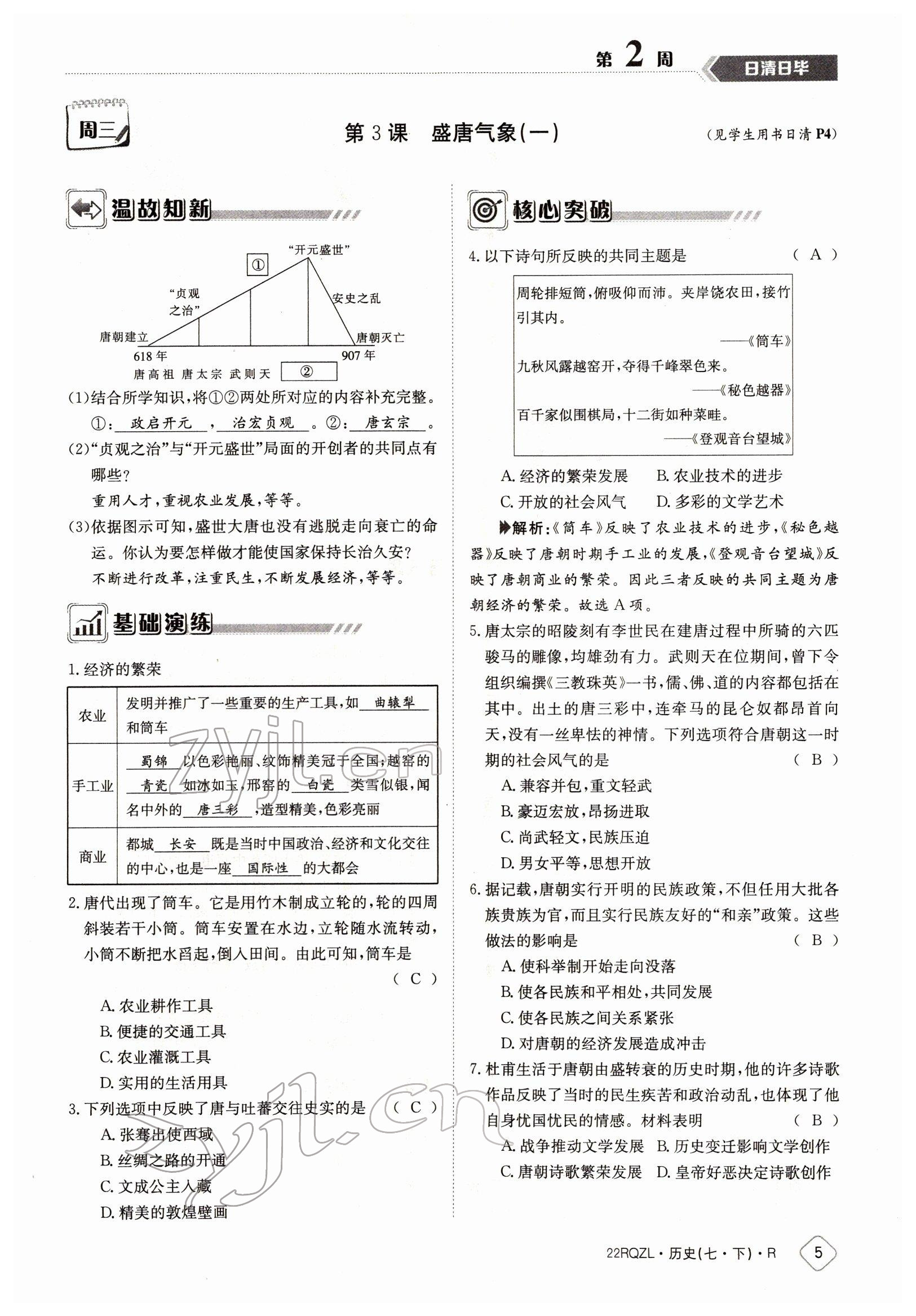 2022年日清周練七年級(jí)歷史下冊(cè)人教版 參考答案第5頁