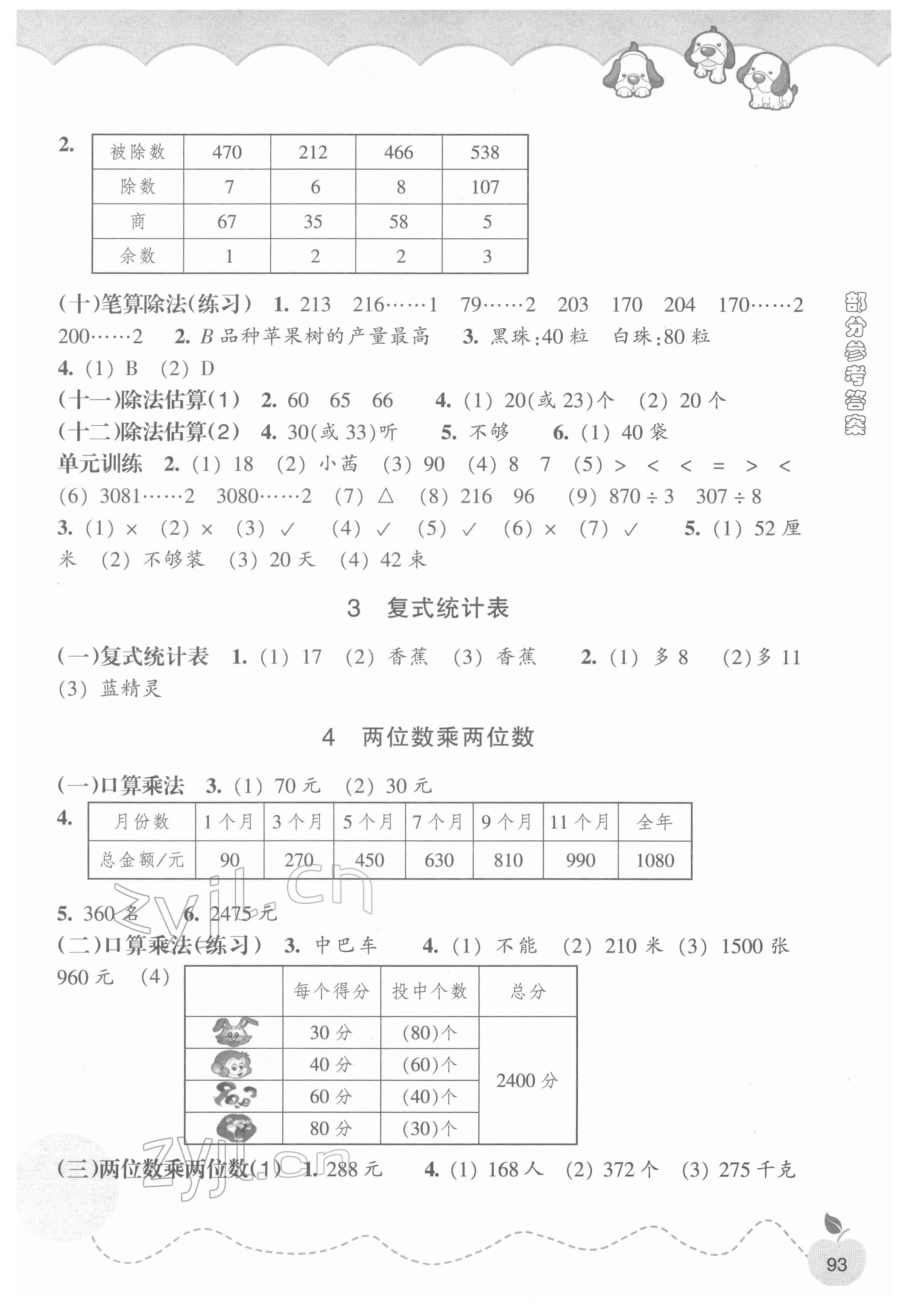 2022年小学课时特训三年级数学下册人教版 参考答案第2页