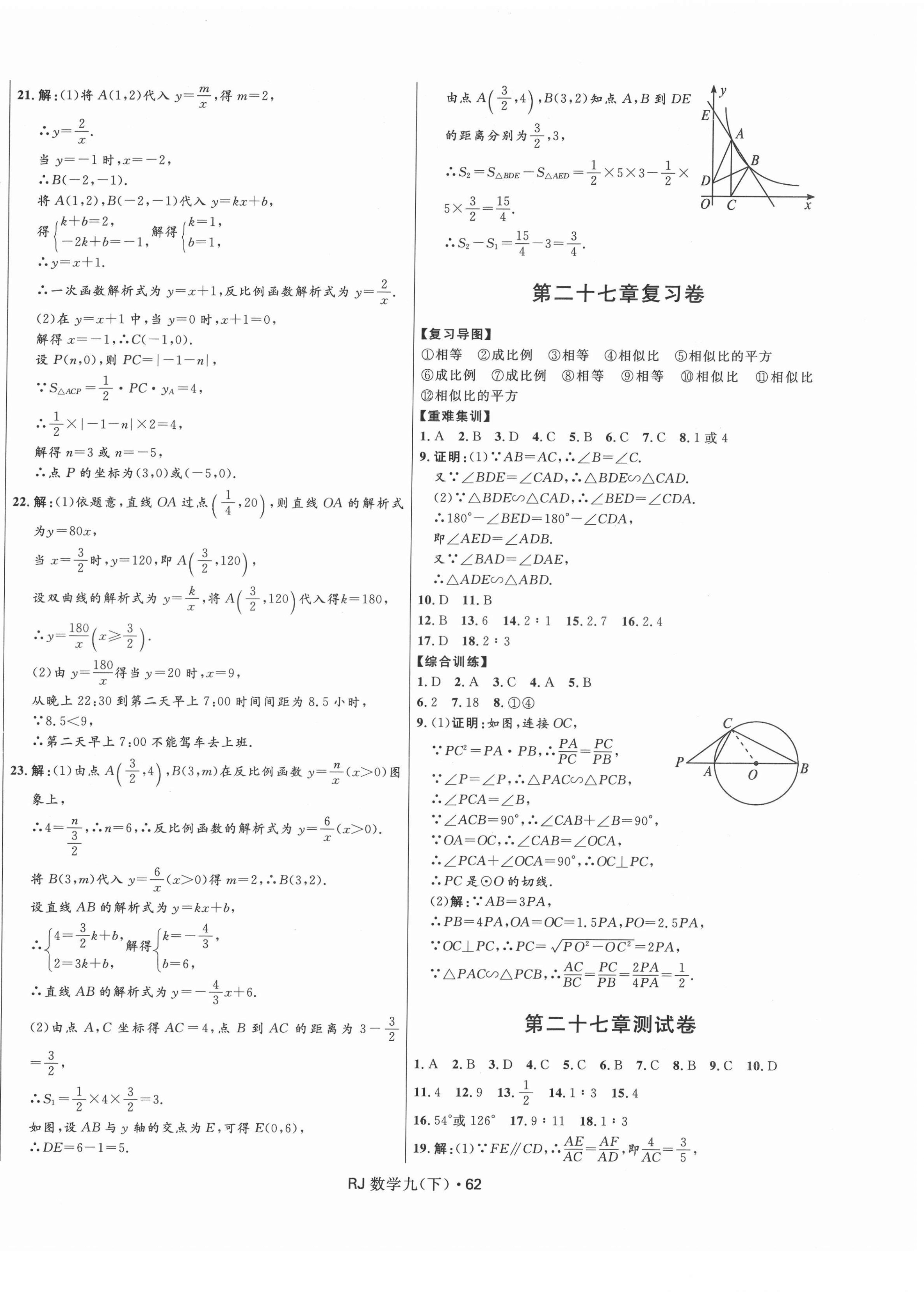 2022年夺冠百分百初中优化测试卷九年级数学下册人教版 参考答案第2页