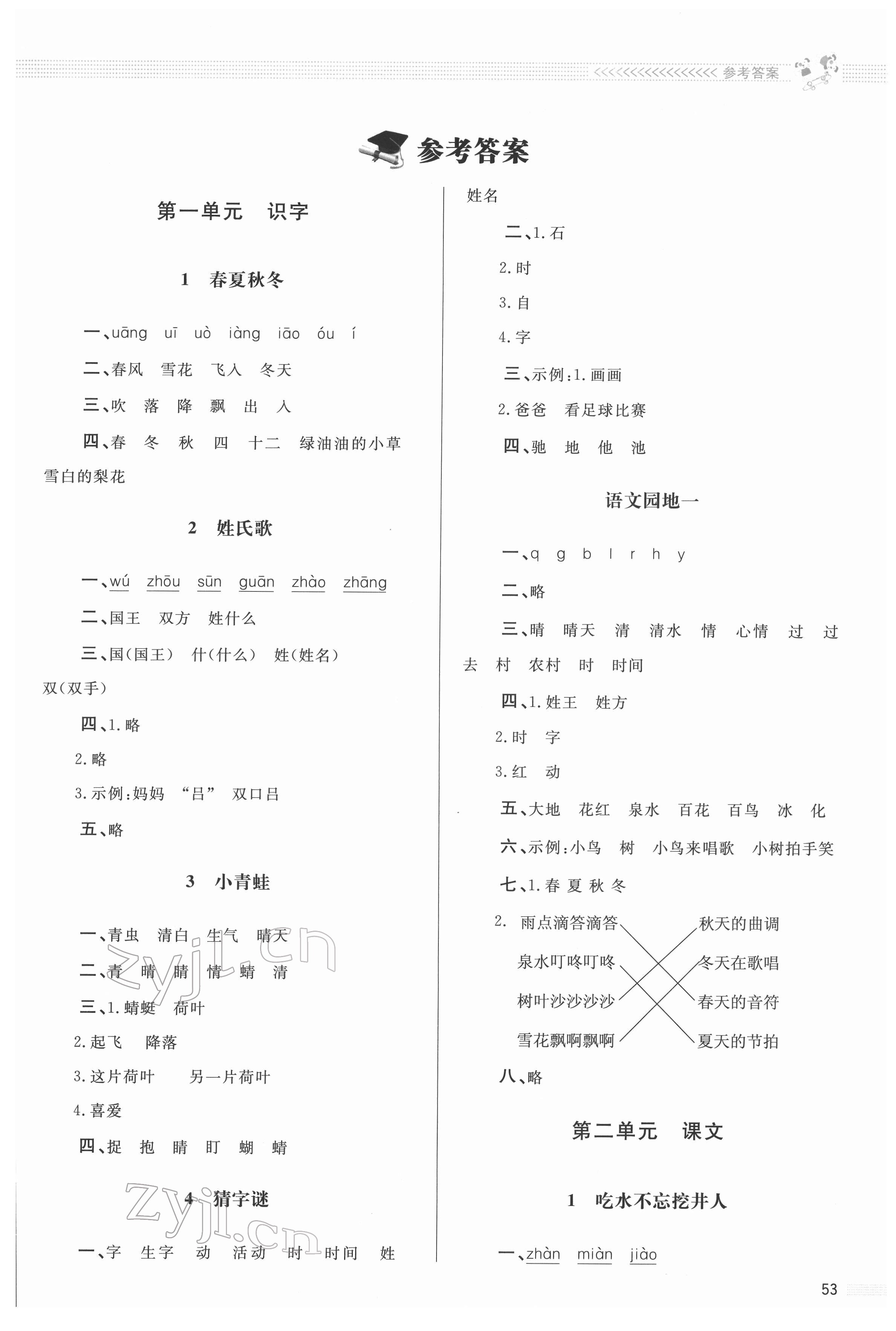 2022年同步測控優(yōu)化設(shè)計(jì)課內(nèi)課外直通車一年級(jí)語文下冊(cè)人教版福建專版 第1頁