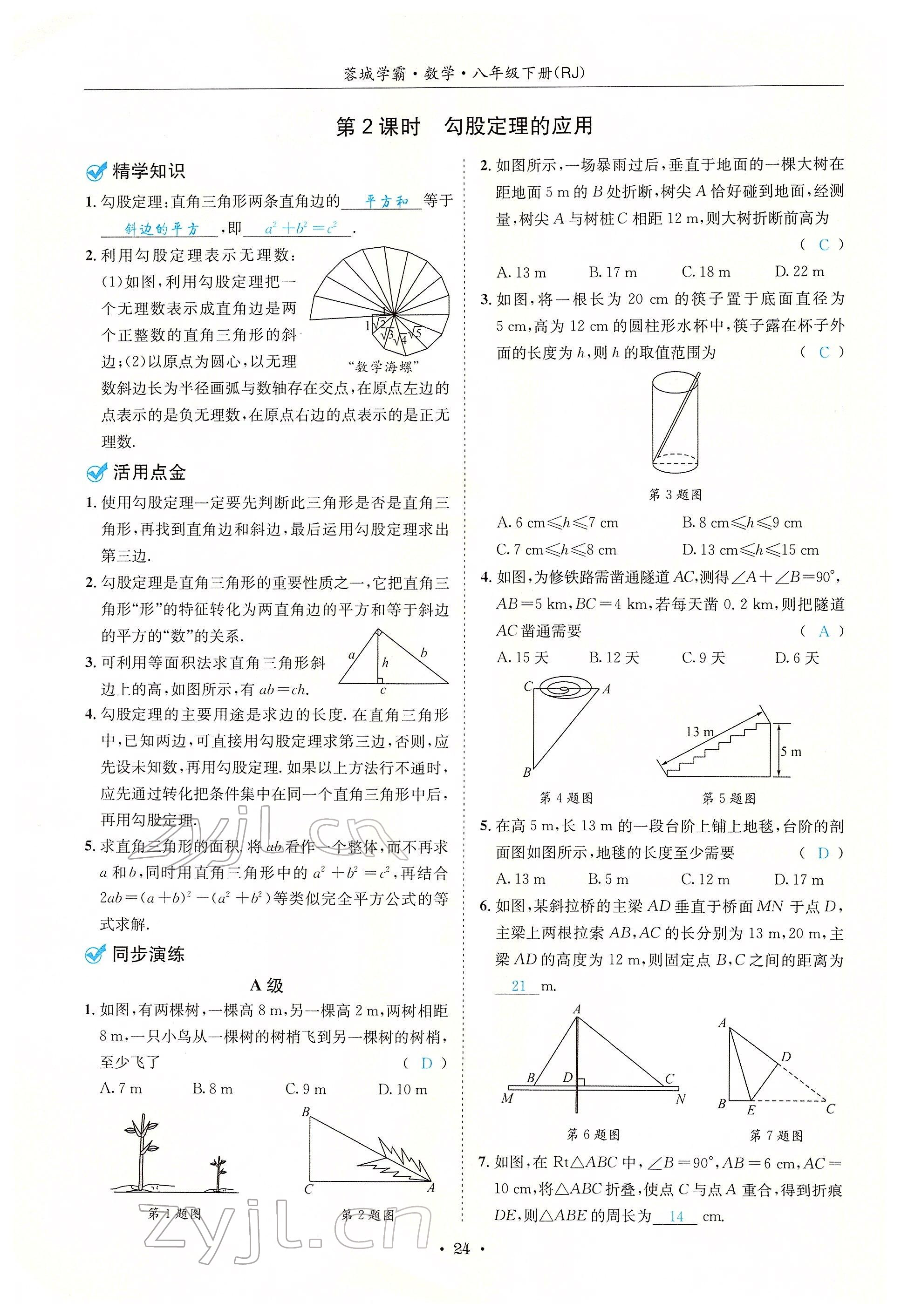 2022年蓉城学霸八年级数学下册人教版 参考答案第24页
