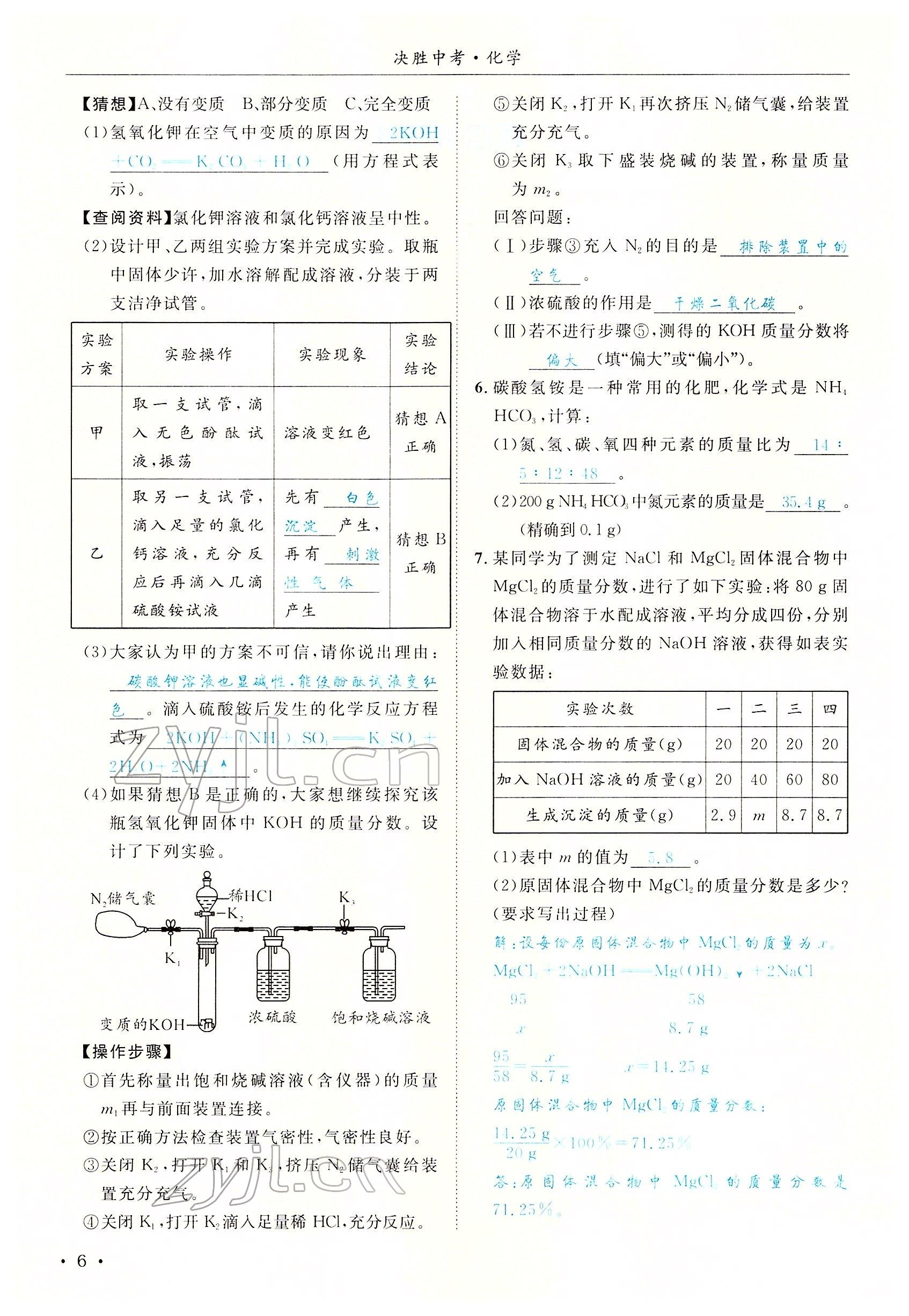 2022年决胜中考化学南充专版 参考答案第19页