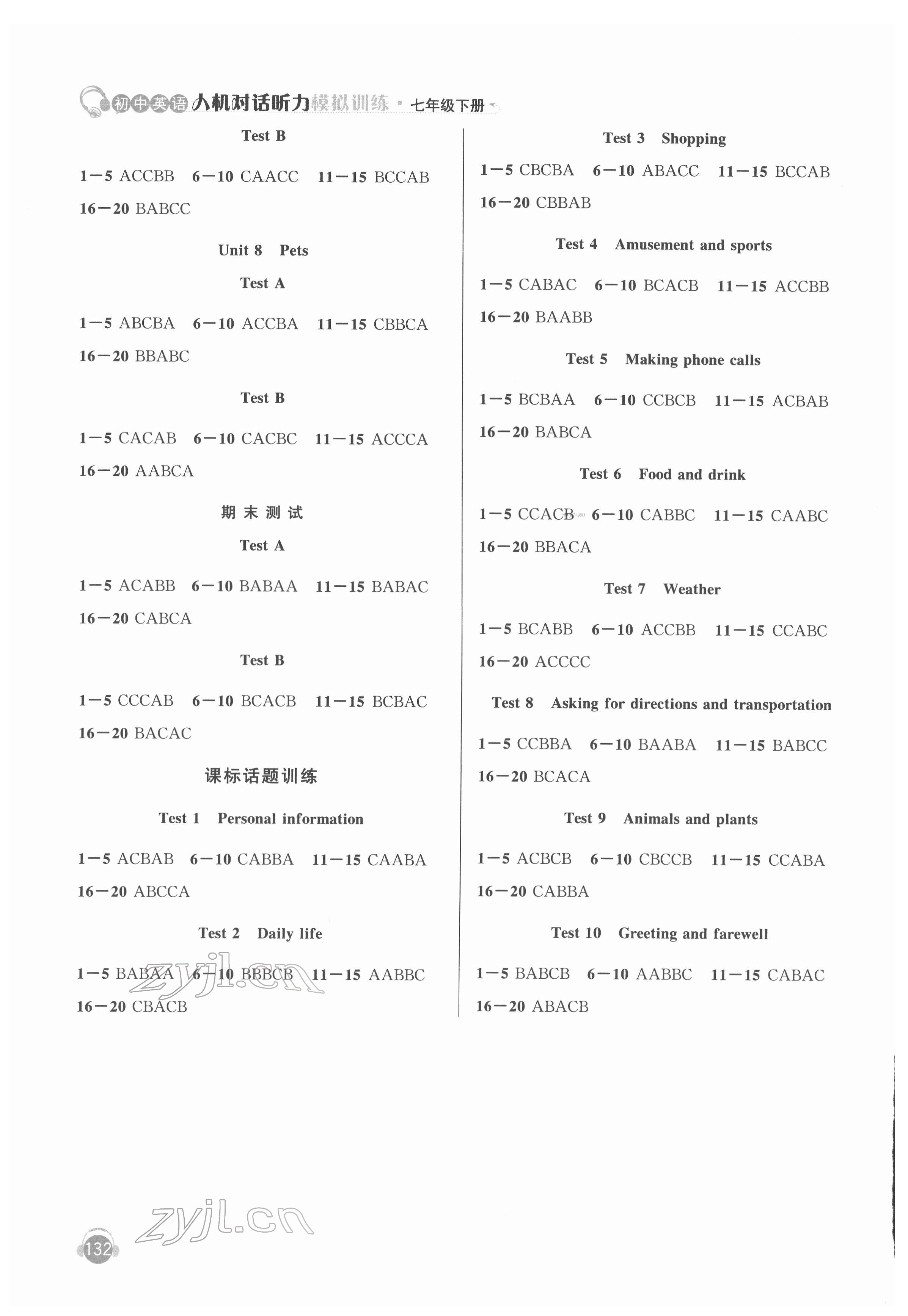 2022年初中英語人機(jī)對話聽力模擬訓(xùn)練七年級下冊 第2頁