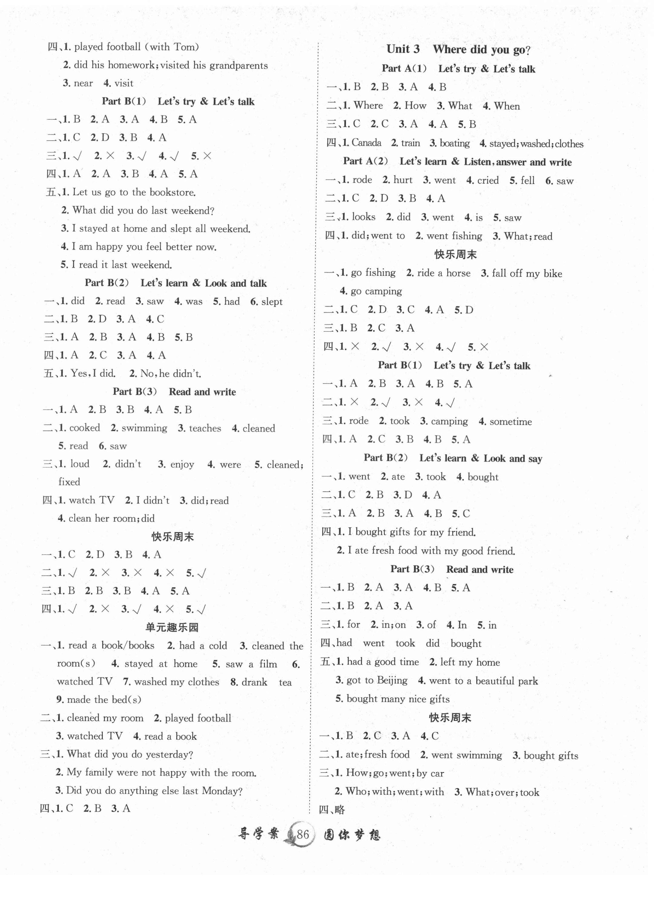 2022年優(yōu)質(zhì)課堂導(dǎo)學(xué)案六年級(jí)英語下冊(cè)人教版 參考答案第2頁