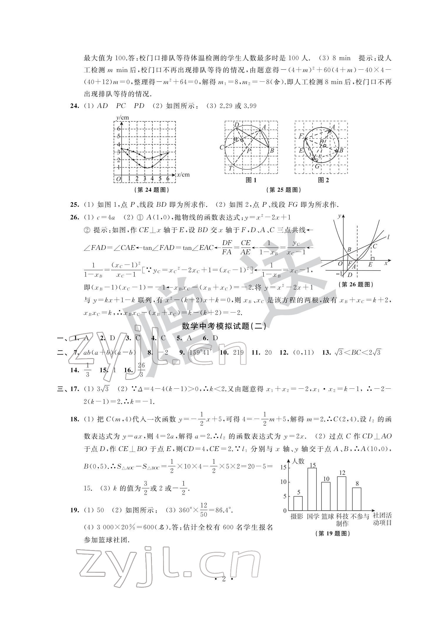 2022年取胜通关中考模拟卷能力提升数学 参考答案第2页