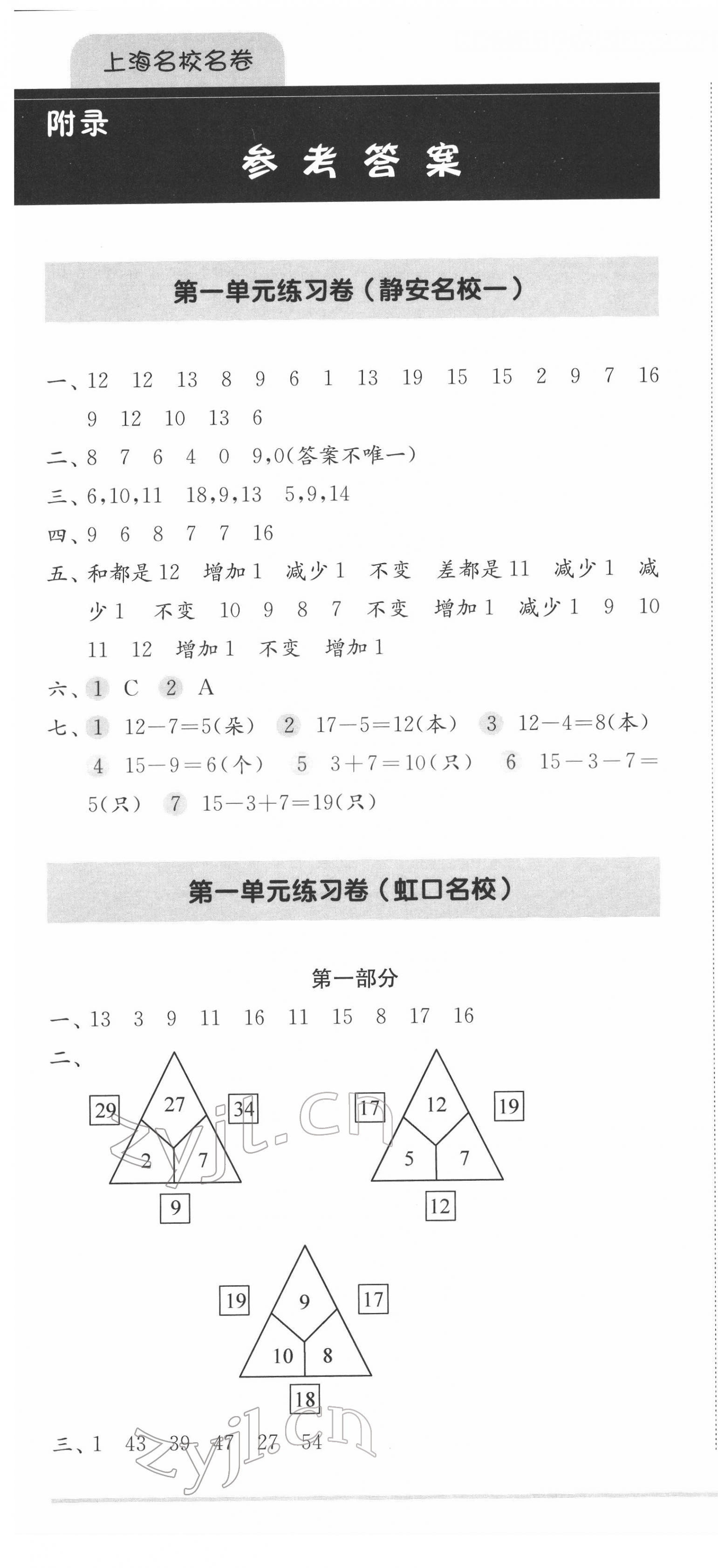 2022年上海名校名卷一年级数学第二学期沪教版五四制 第1页