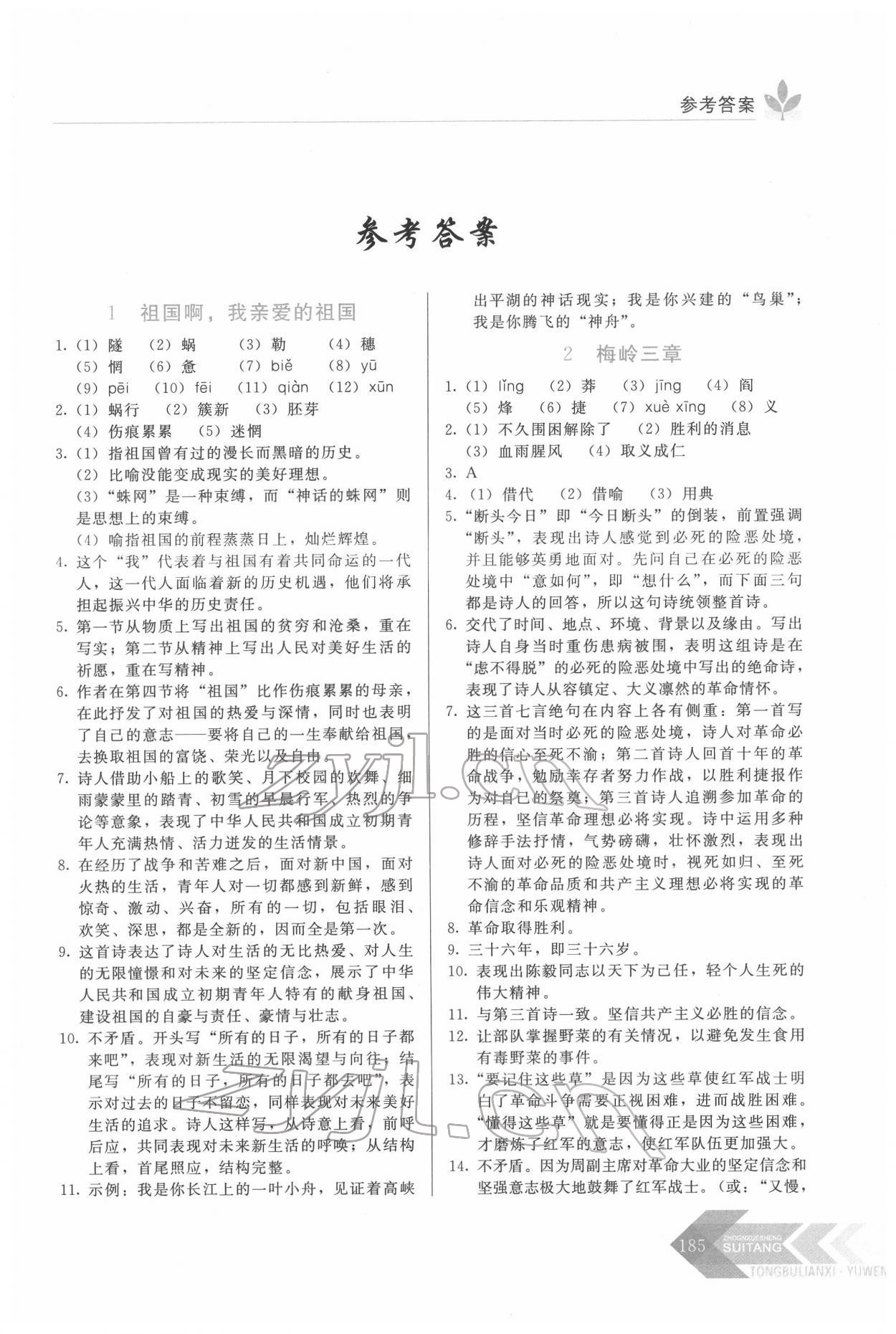 2022年随堂同步练习九年级语文下册人教版 第1页