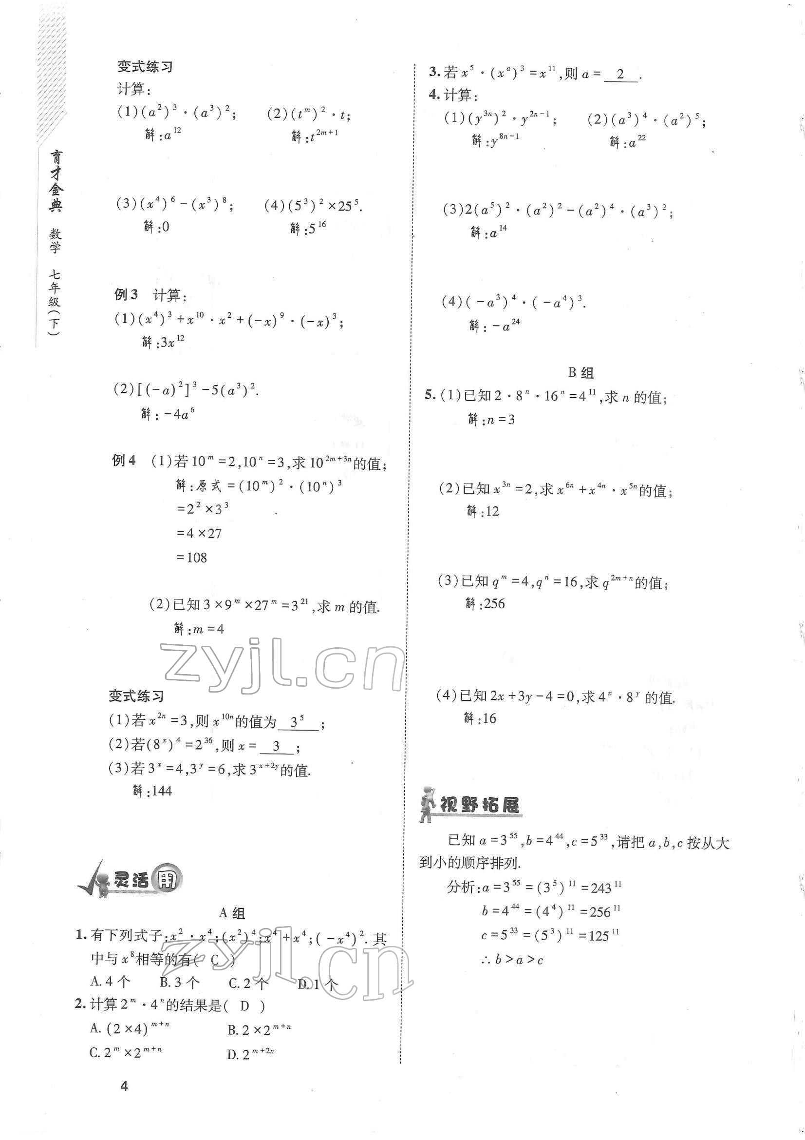 2022年育才金典七年級(jí)數(shù)學(xué)下冊(cè)北師大版 參考答案第4頁