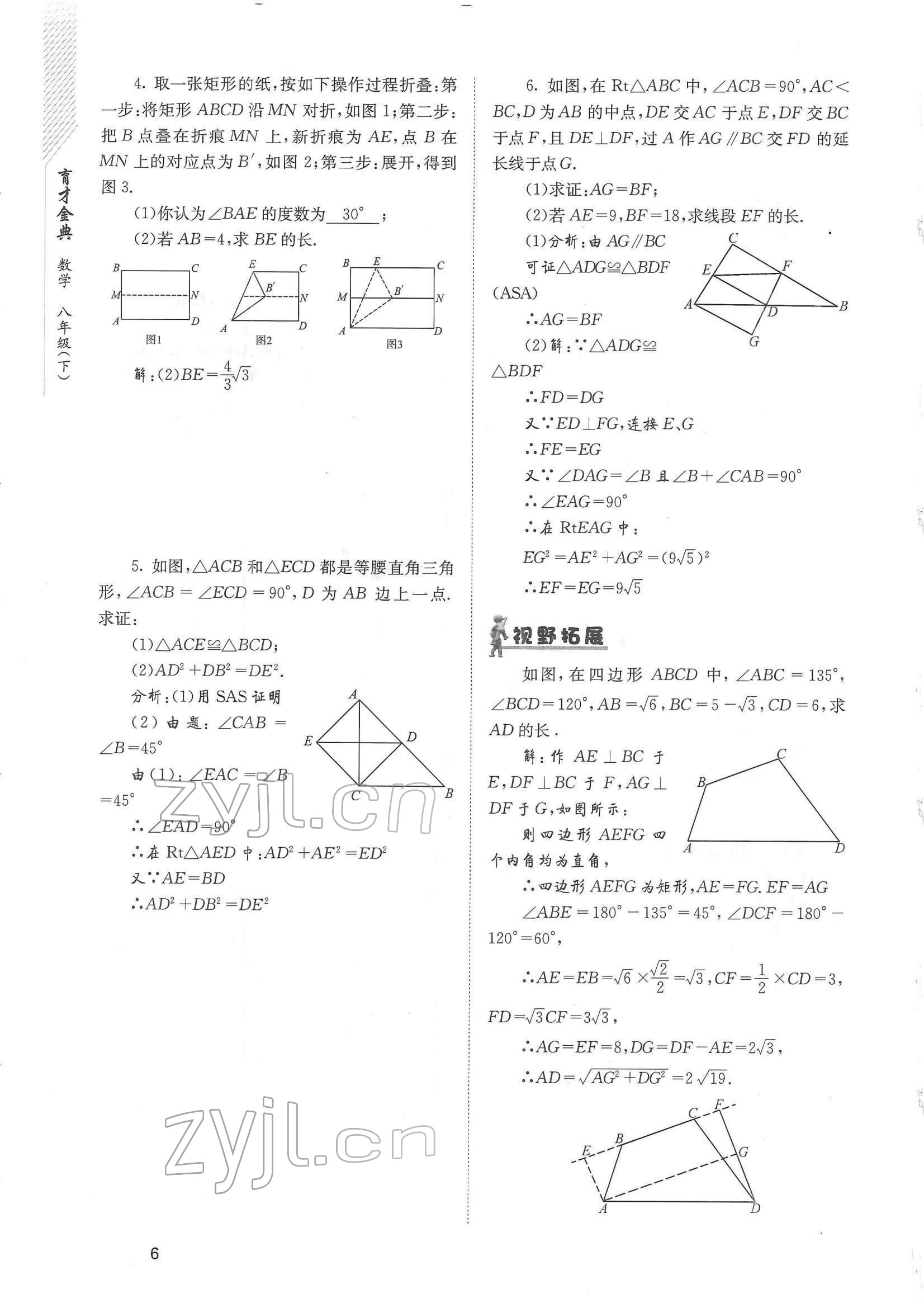 2022年育才金典八年级数学下册北师大版 参考答案第6页