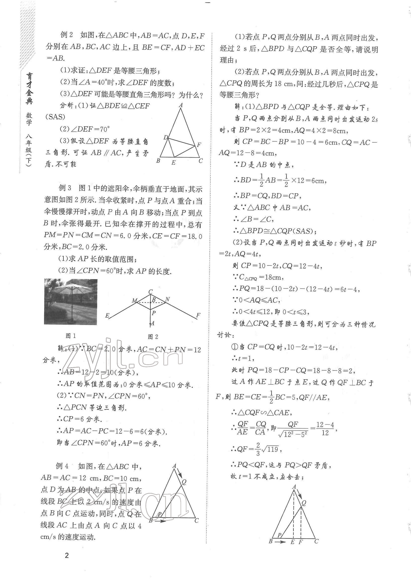 2022年育才金典八年级数学下册北师大版 参考答案第2页