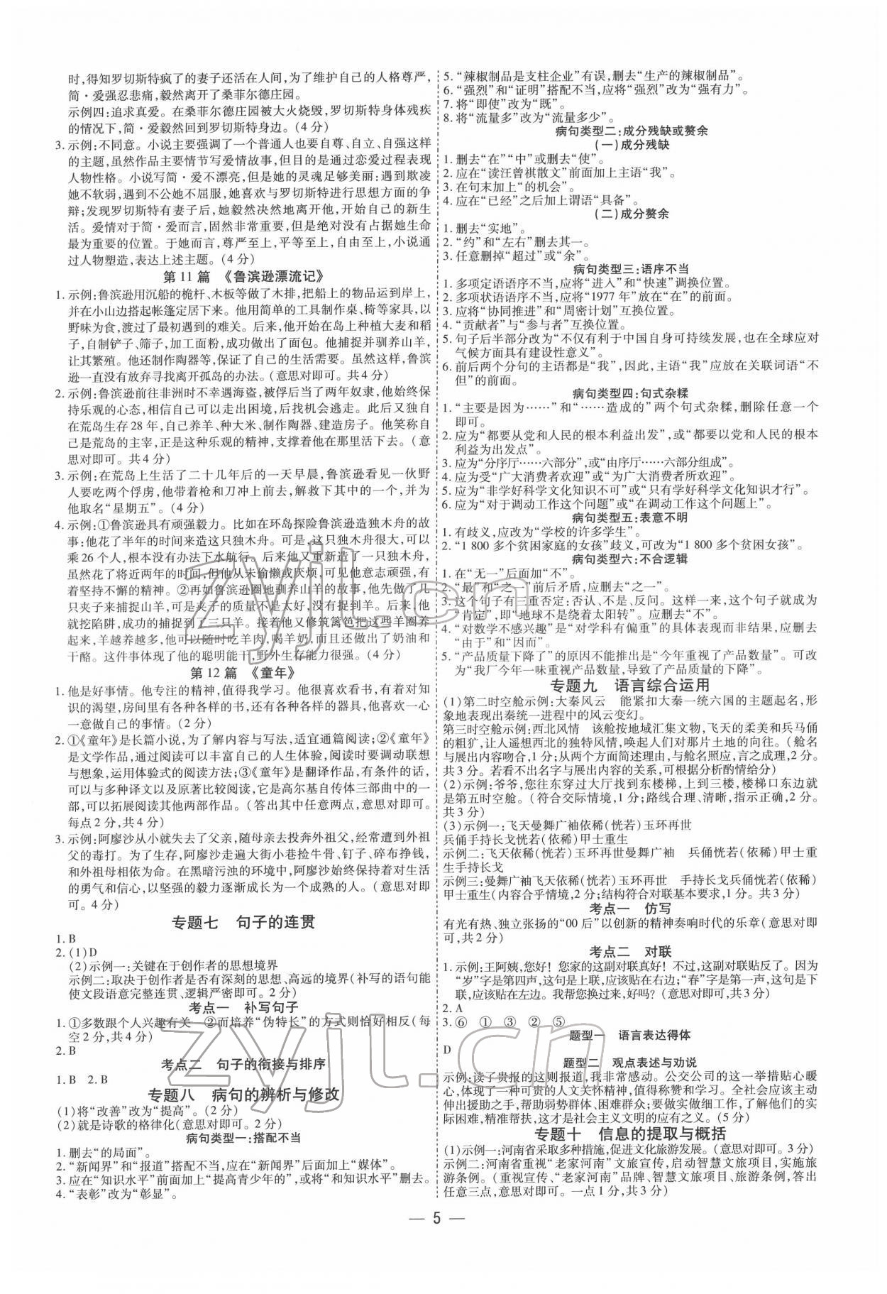2022年中考通语文中考河南专版 参考答案第5页