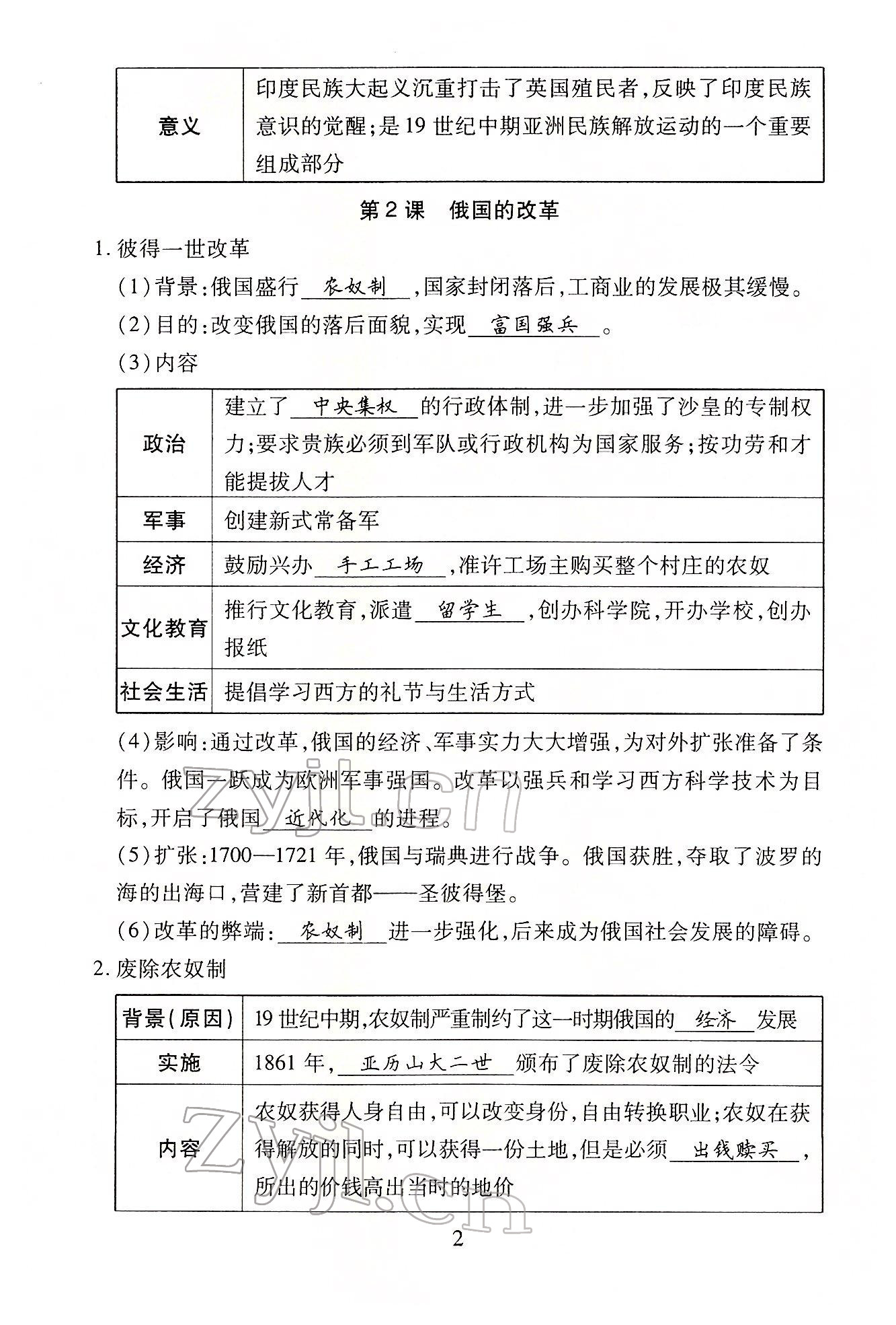 2022年畅行课堂九年级历史下册人教版山西专版 参考答案第2页