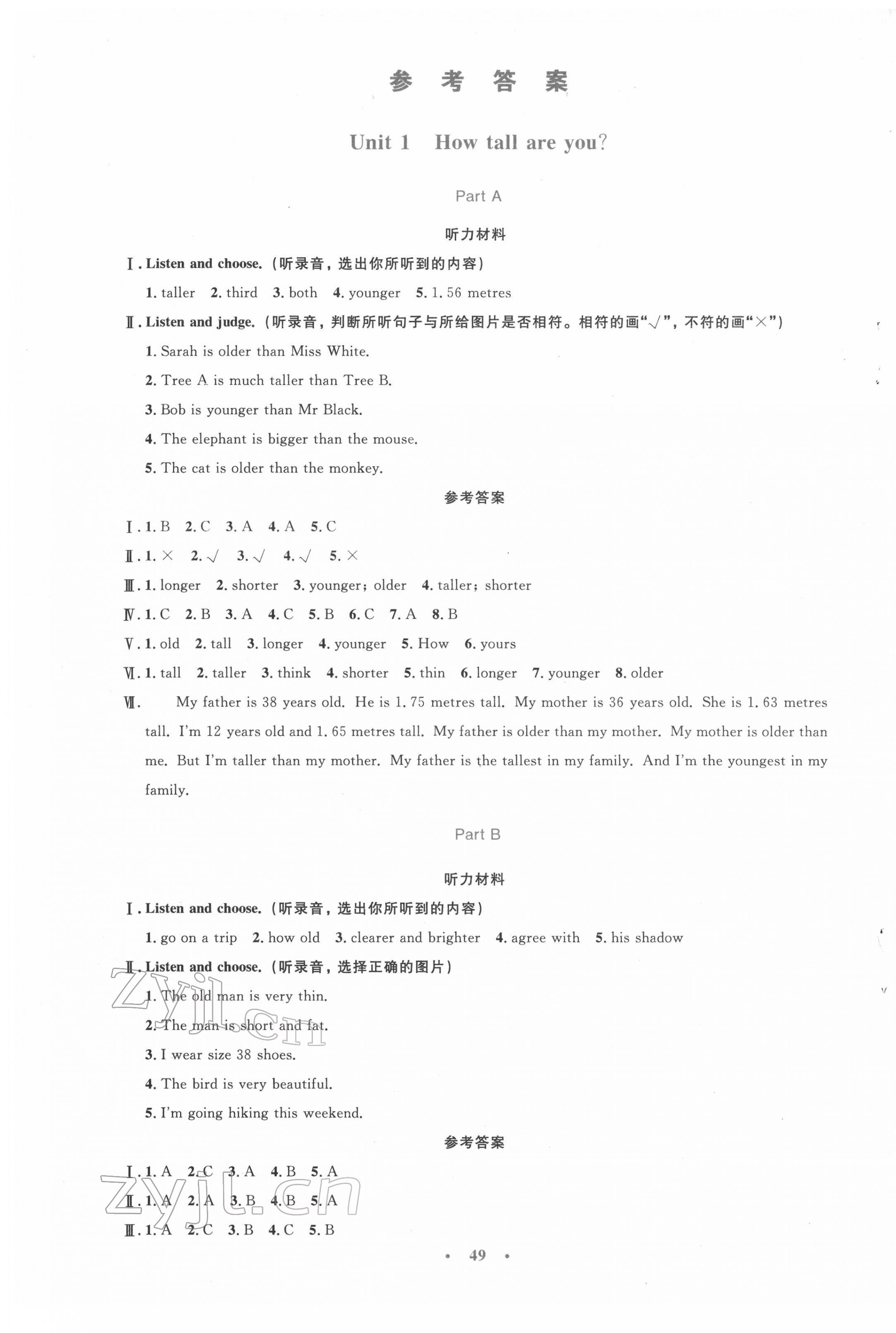 2022年同步測控優(yōu)化設(shè)計(jì)六年級(jí)英語下冊(cè)人教版增強(qiáng)版 參考答案第1頁