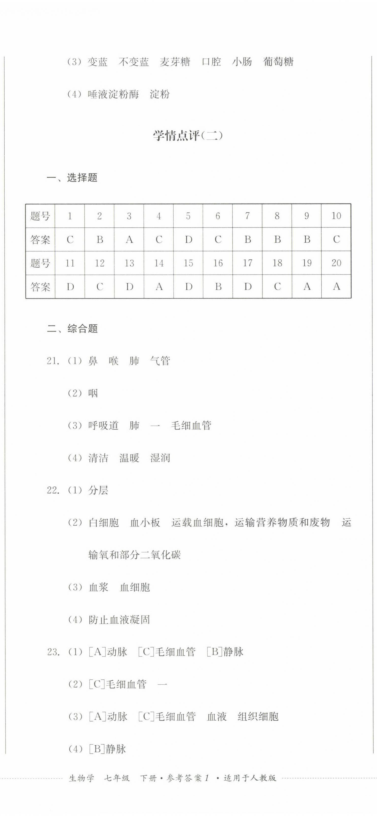 2022年学情点评四川教育出版社七年级生物下册人教版 第2页