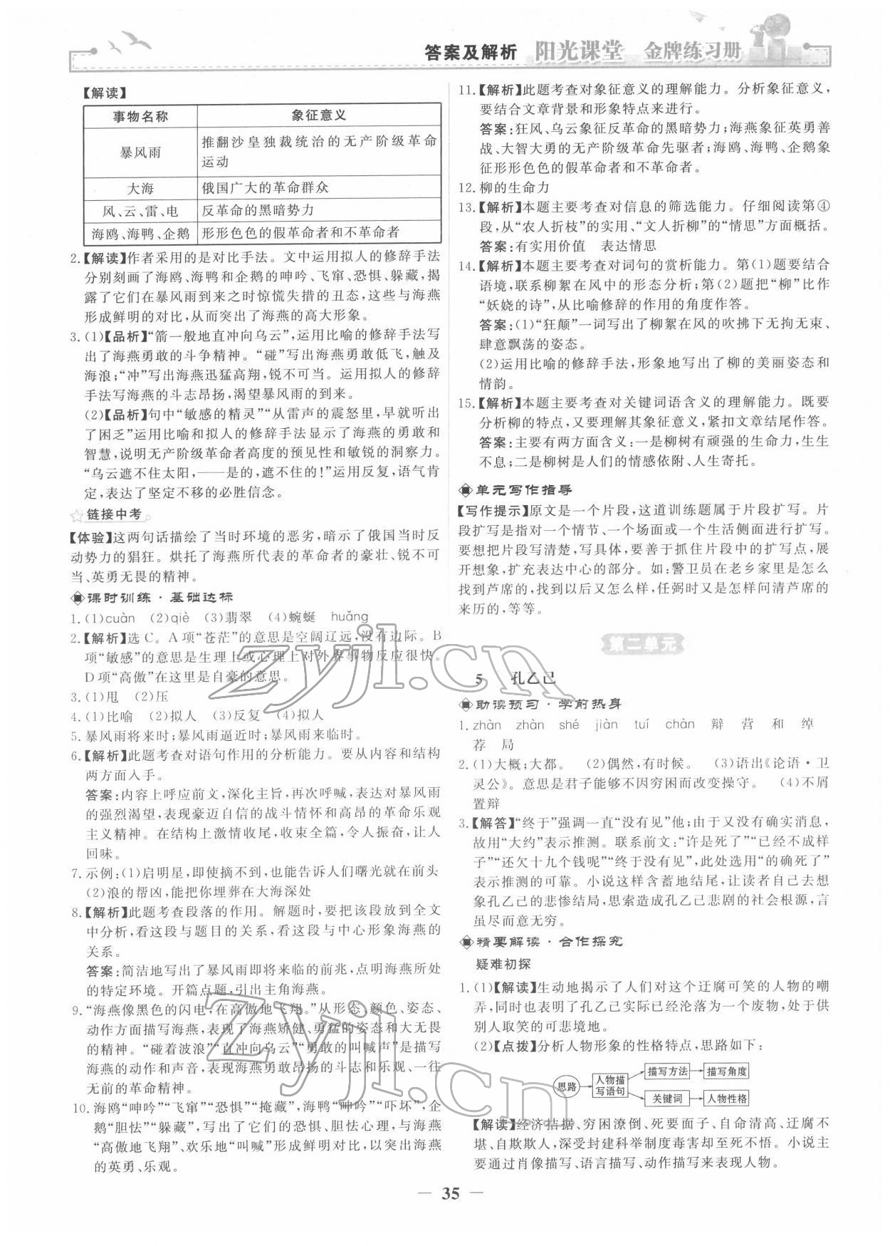 2022年阳光课堂金牌练习册九年级语文下册人教版 第3页