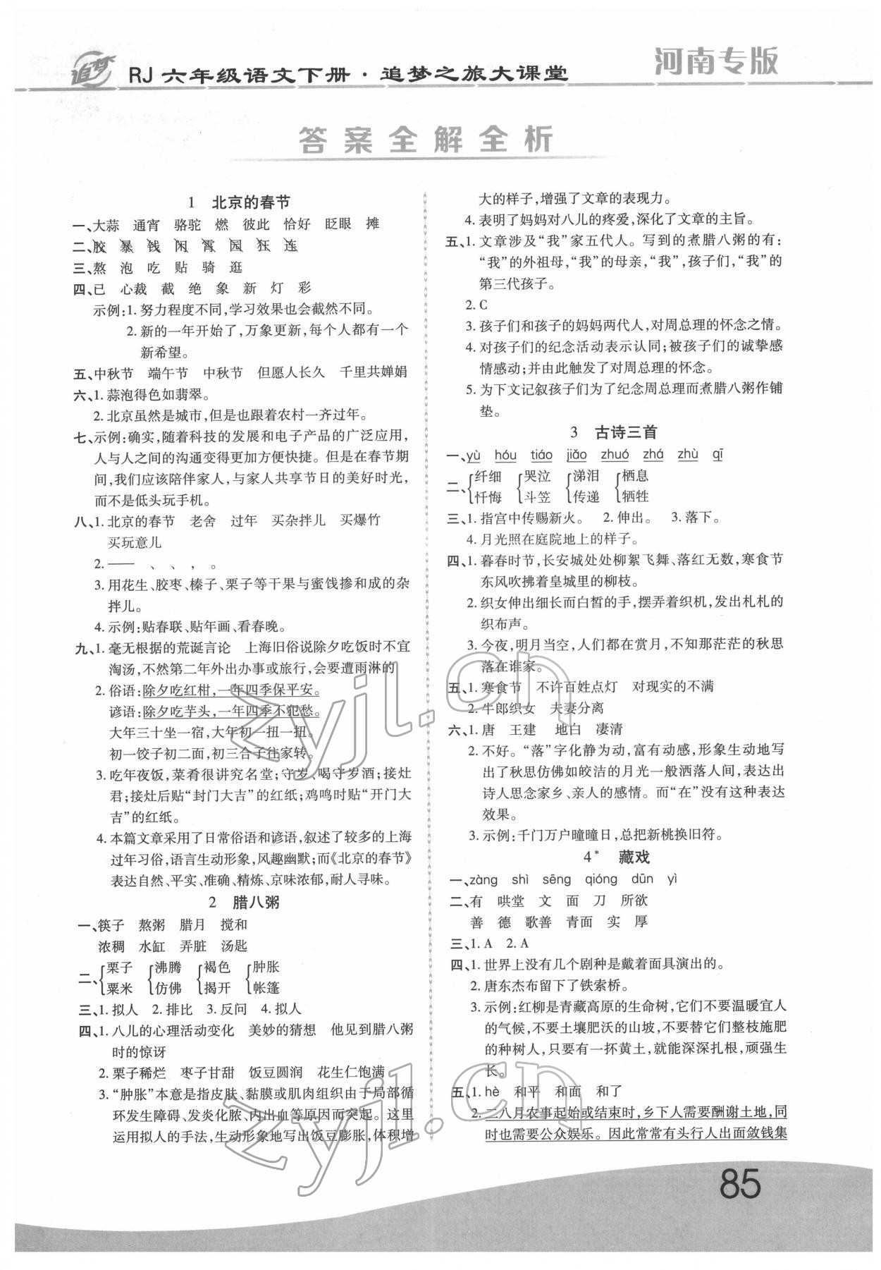 2022年追梦之旅大课堂六年级语文下册人教版河南专版 第1页