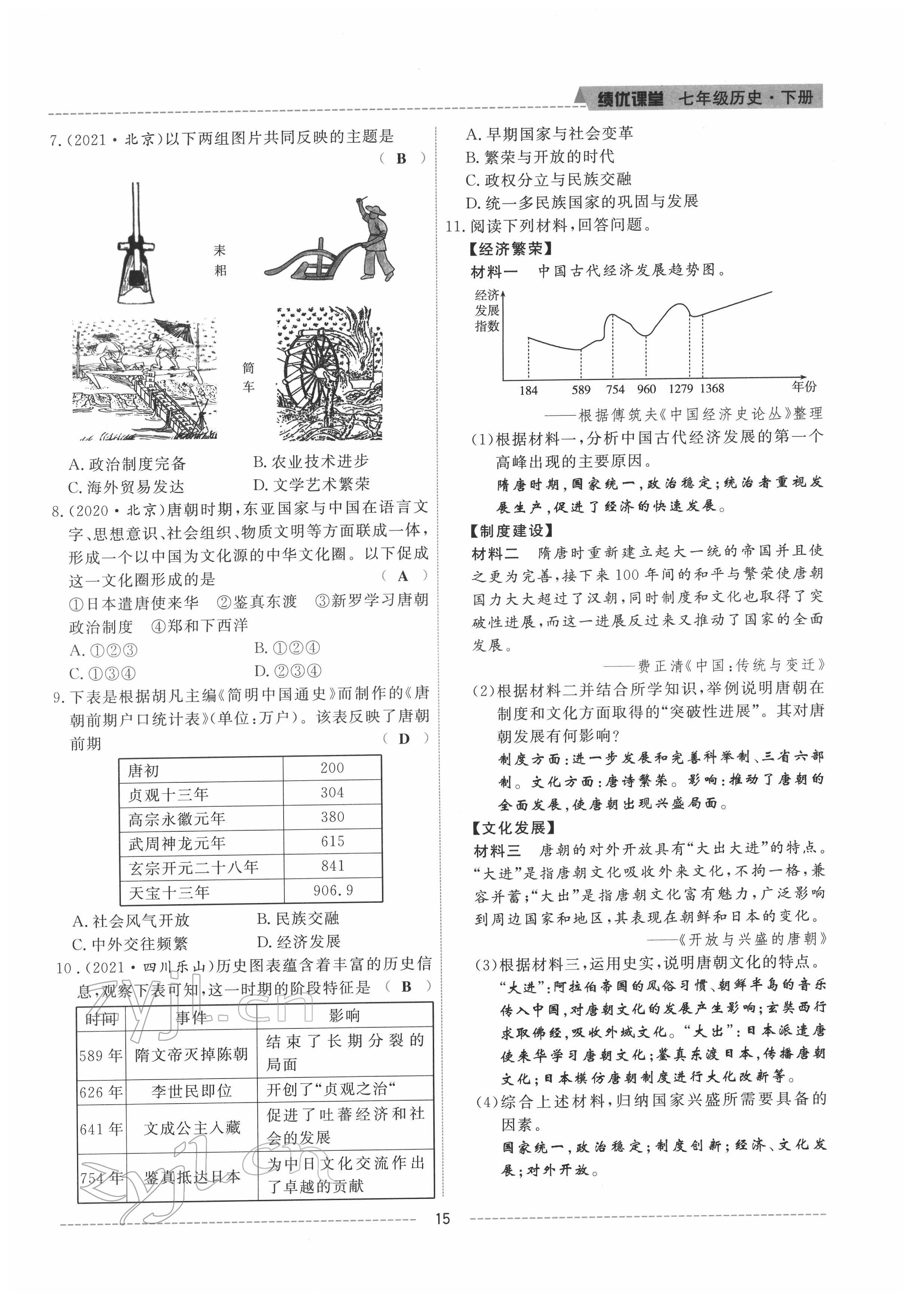 2022年绩优课堂高效提升满分备考七年级历史下册人教版 参考答案第15页