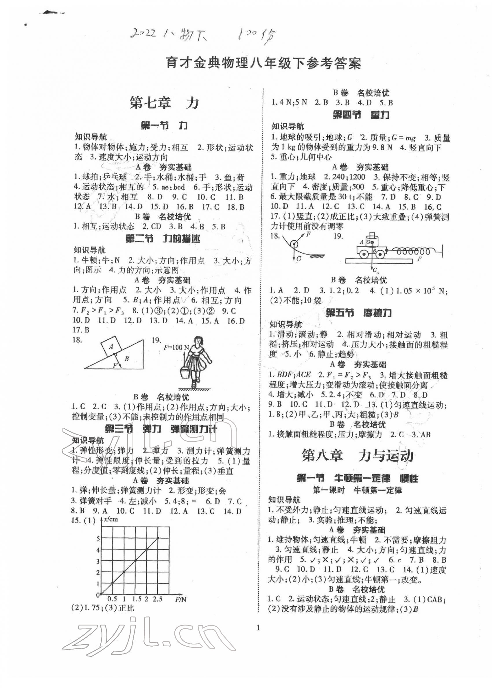 2022年育才金典八年級(jí)物理下冊(cè)教科版 第1頁(yè)