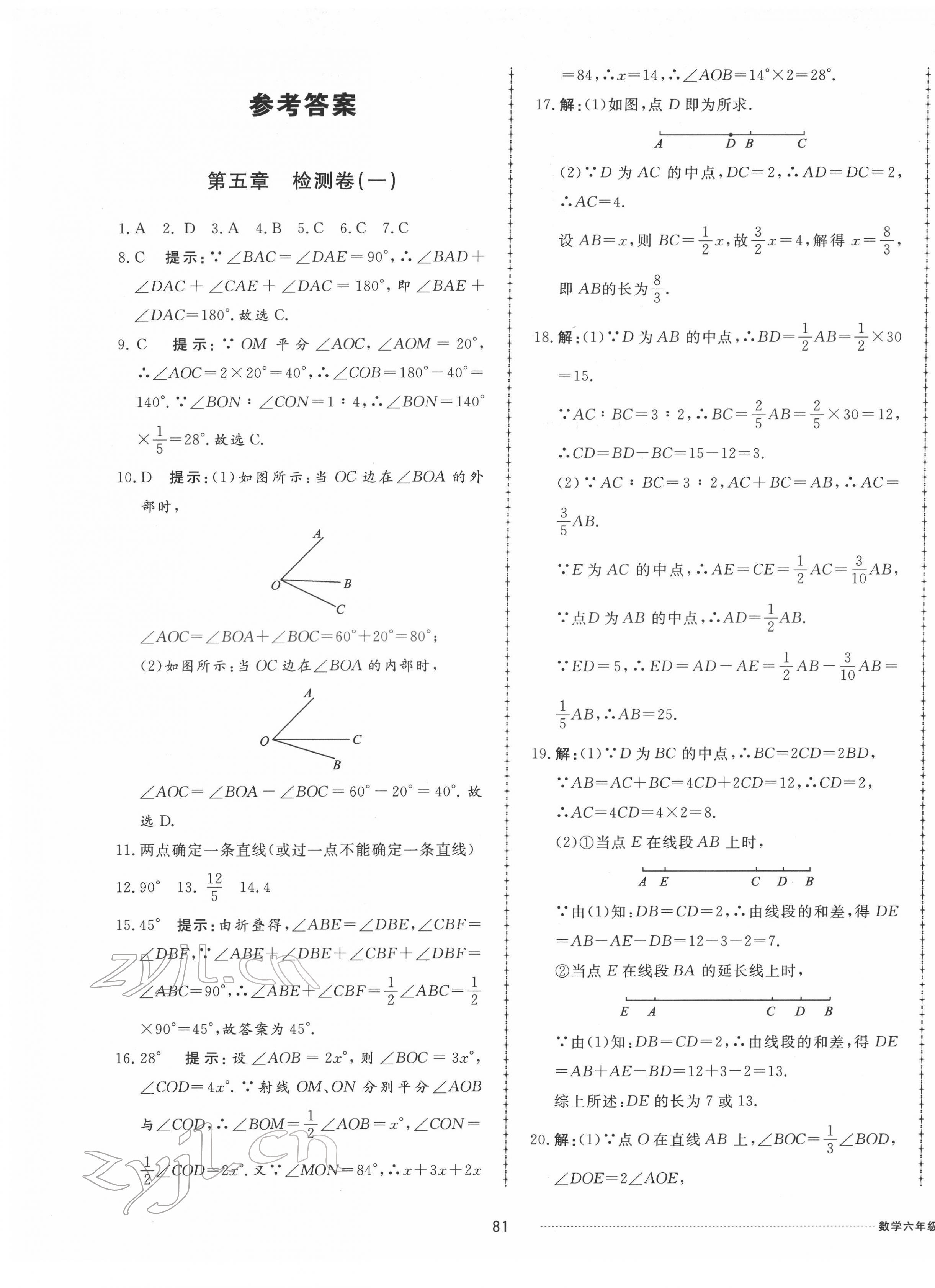 2022年同步練習冊配套單元檢測卷六年級數(shù)學下冊魯教版五四制 第1頁