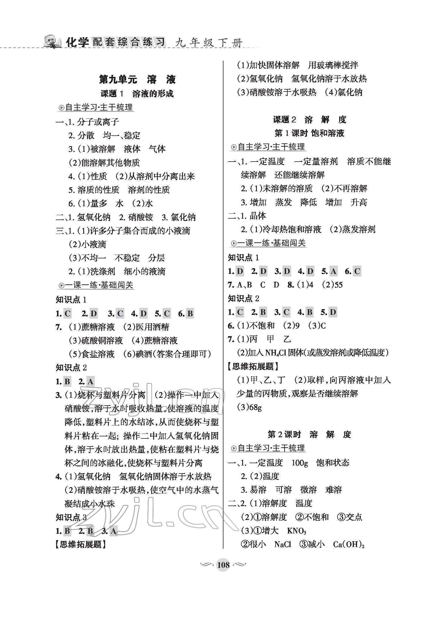 2022年配套綜合練習(xí)甘肅九年級(jí)化學(xué)下冊(cè)人教版 參考答案第4頁