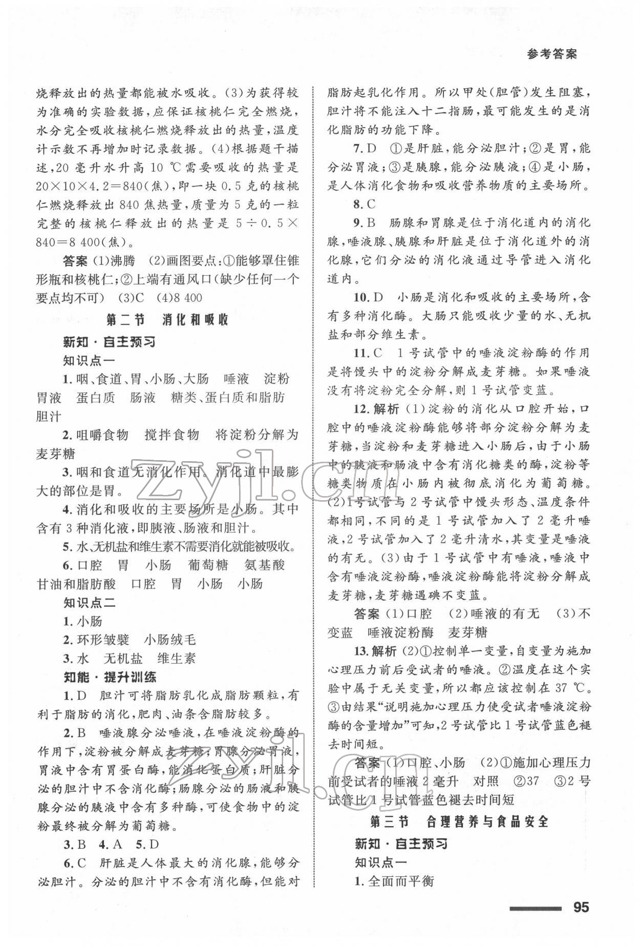 2022年配套綜合練習(xí)甘肅七年級(jí)生物下冊(cè)人教版 參考答案第4頁(yè)